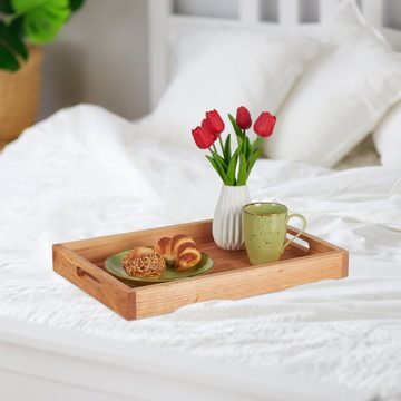 relaxdays Tablett Serviertablett aus Walnussholz, Holz