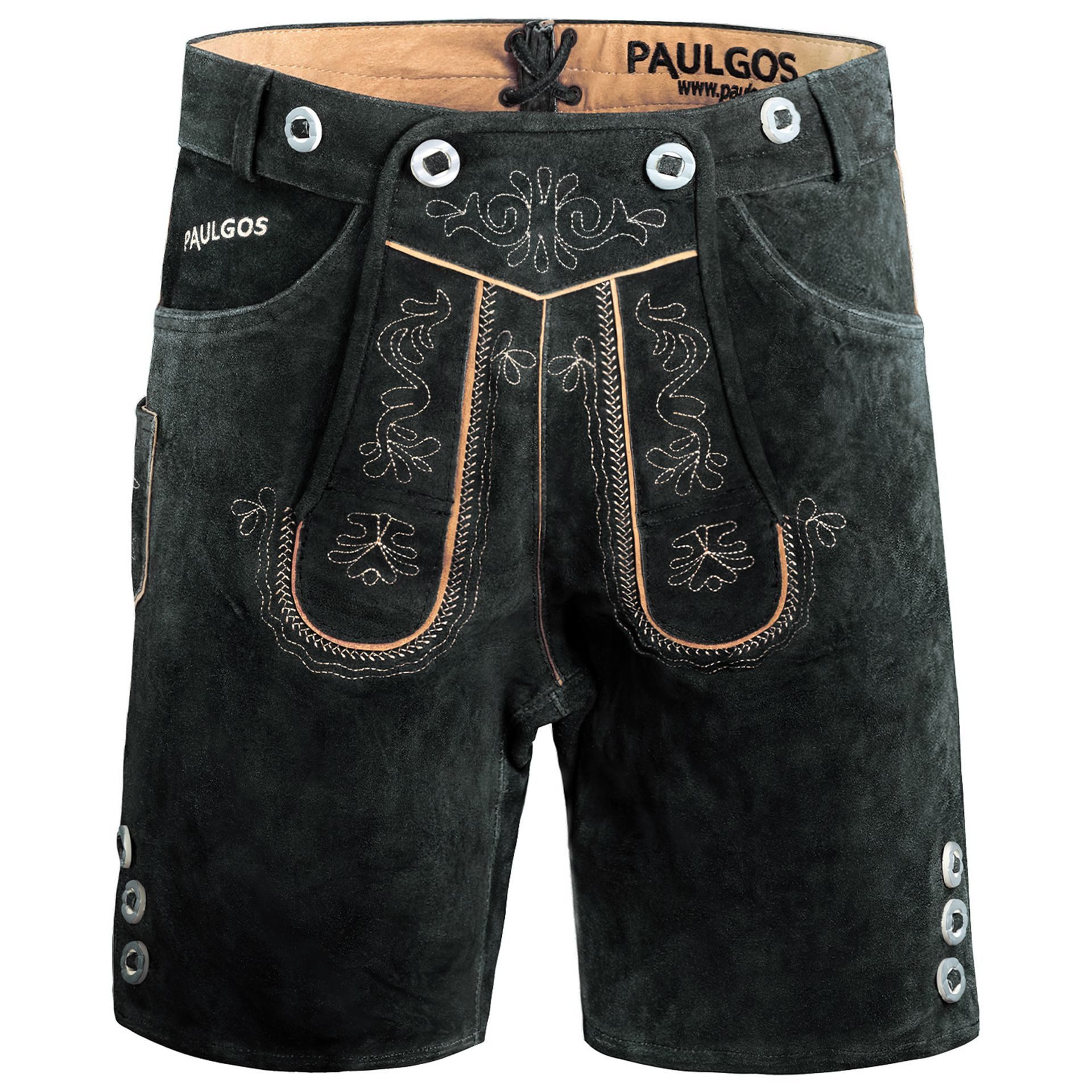 PAULGOS Trachtenhose Herren Lederhose Kurz mit Trägern 100% Echtleder - HK2