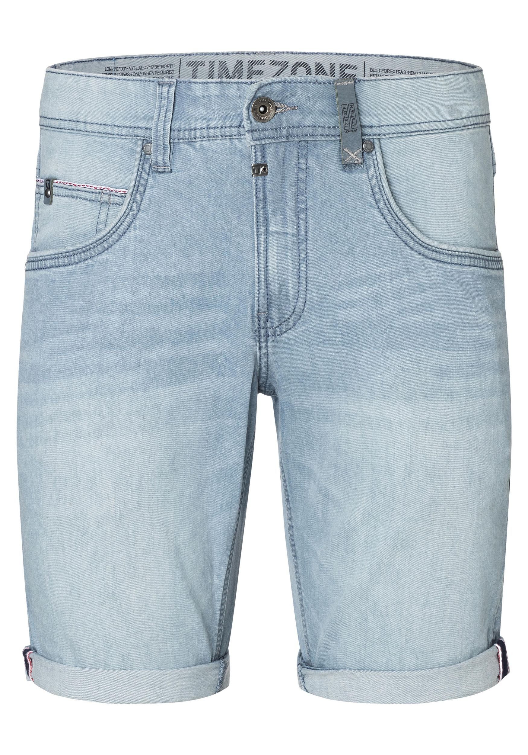 TIMEZONE Jeansshorts mit elastischem Bund und Zipper für Herren Baumwolle Regular Fit unifarben atmungsaktiv Reißverschluss
