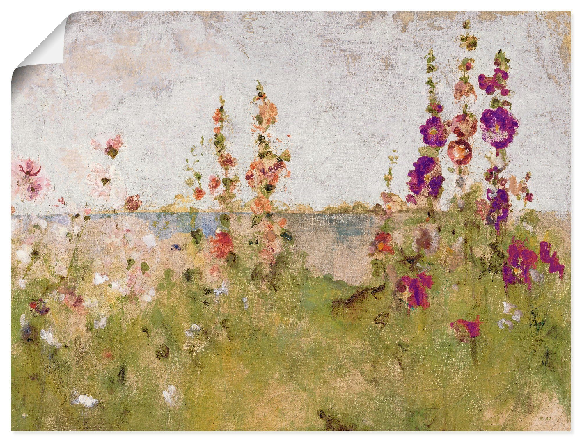 Artland Wandbild Stockrosen am Meer, Blumen (1 St), als Leinwandbild, Wandaufkleber oder Poster in versch. Größen