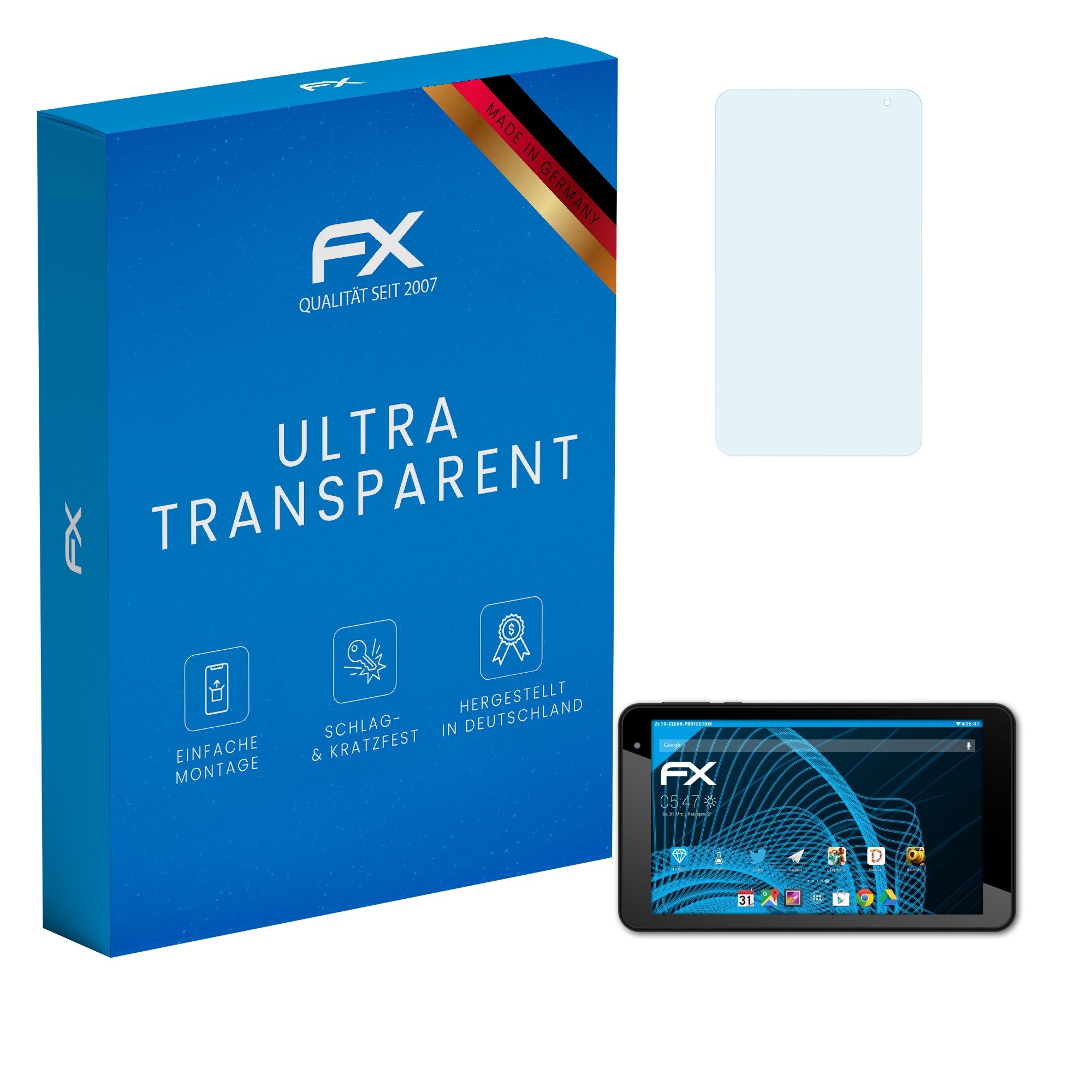 atFoliX Schutzfolie Displayschutz für Logicom La Tab 74, (2 Folien), Ultraklar und hartbeschichtet