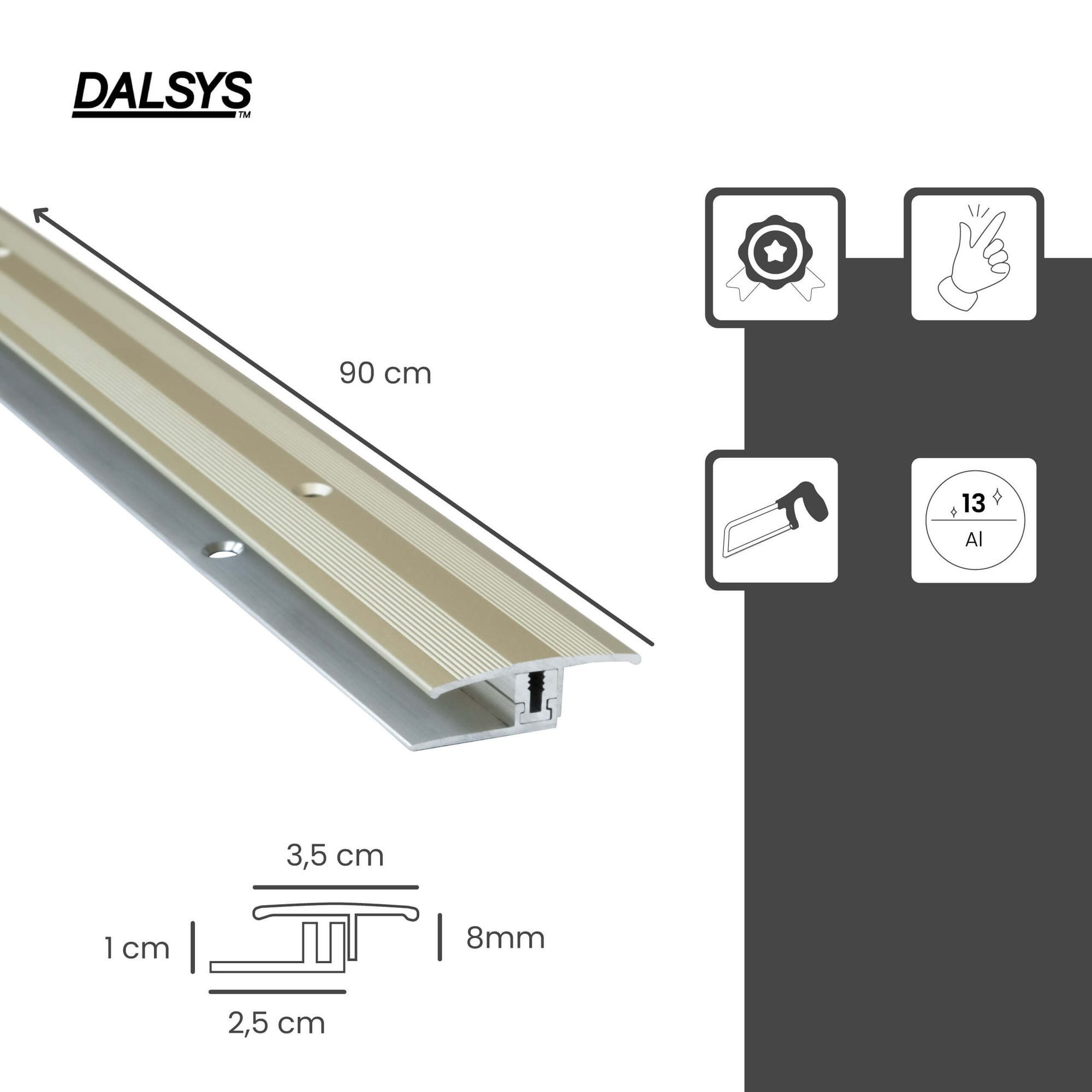 Dalsys Übergangsprofil Profil flach aus Aluminium (90 cm, Champagner, 1-St), Für 8 mm Belagsstärke, aus eloxiertem Aluminium – Bild 2 von 5