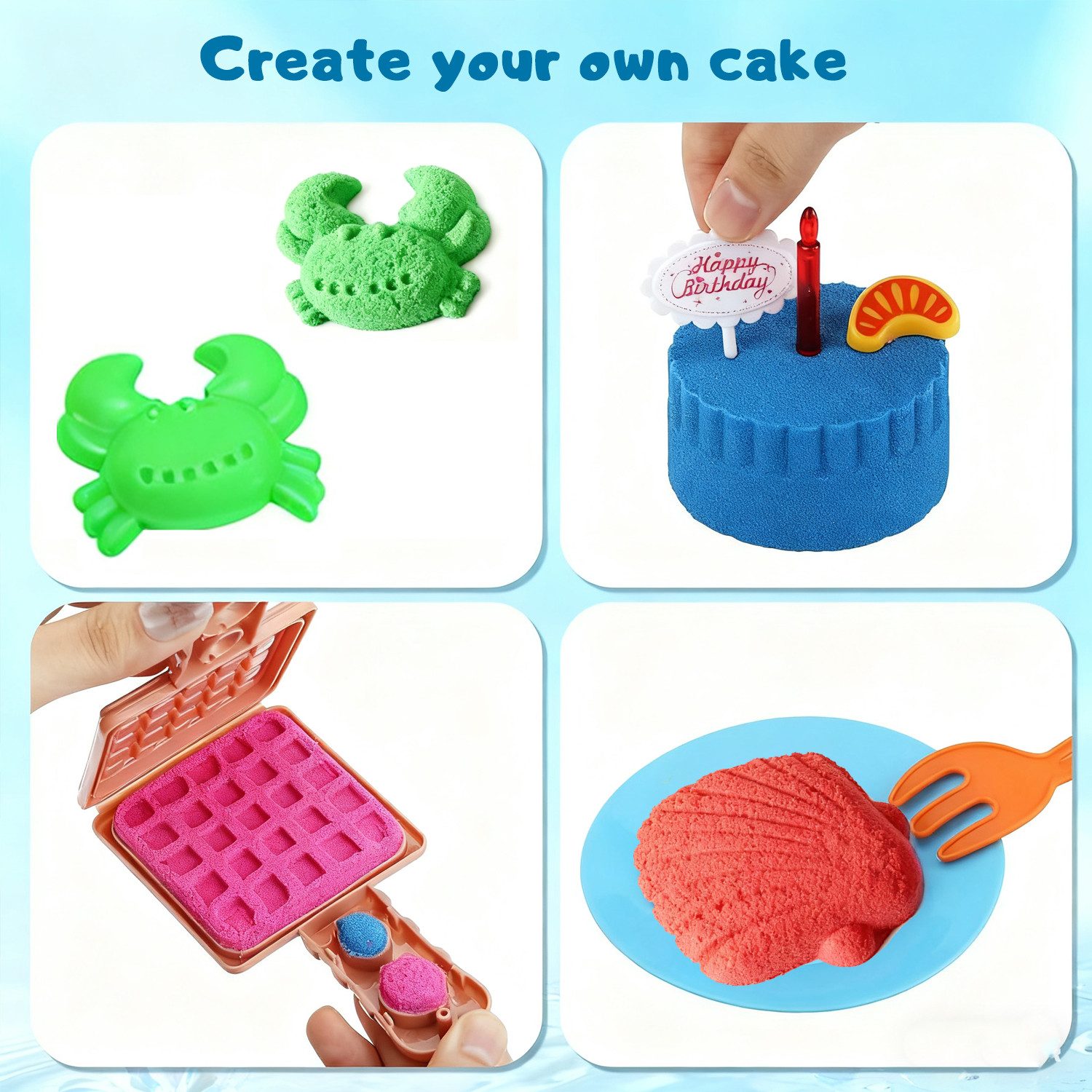 Coradoma Creative Set Sensory Toy Kinetic Sand & Ice Magic Play Sand Kneading Sand, 1800g, Sandpit with Lid, 4 Colors and Many Accessories