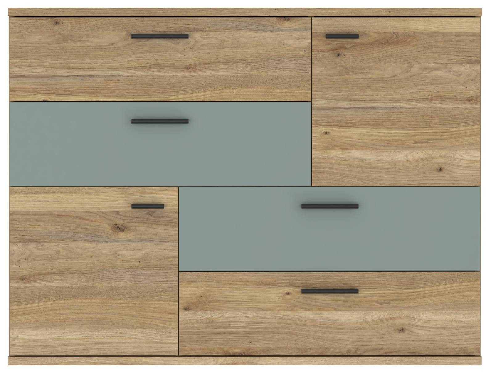 FORTE Kommode Kommode SKIVE Optik: Mauvella Eiche / Sage Green 2-trg. 4 Schubladen