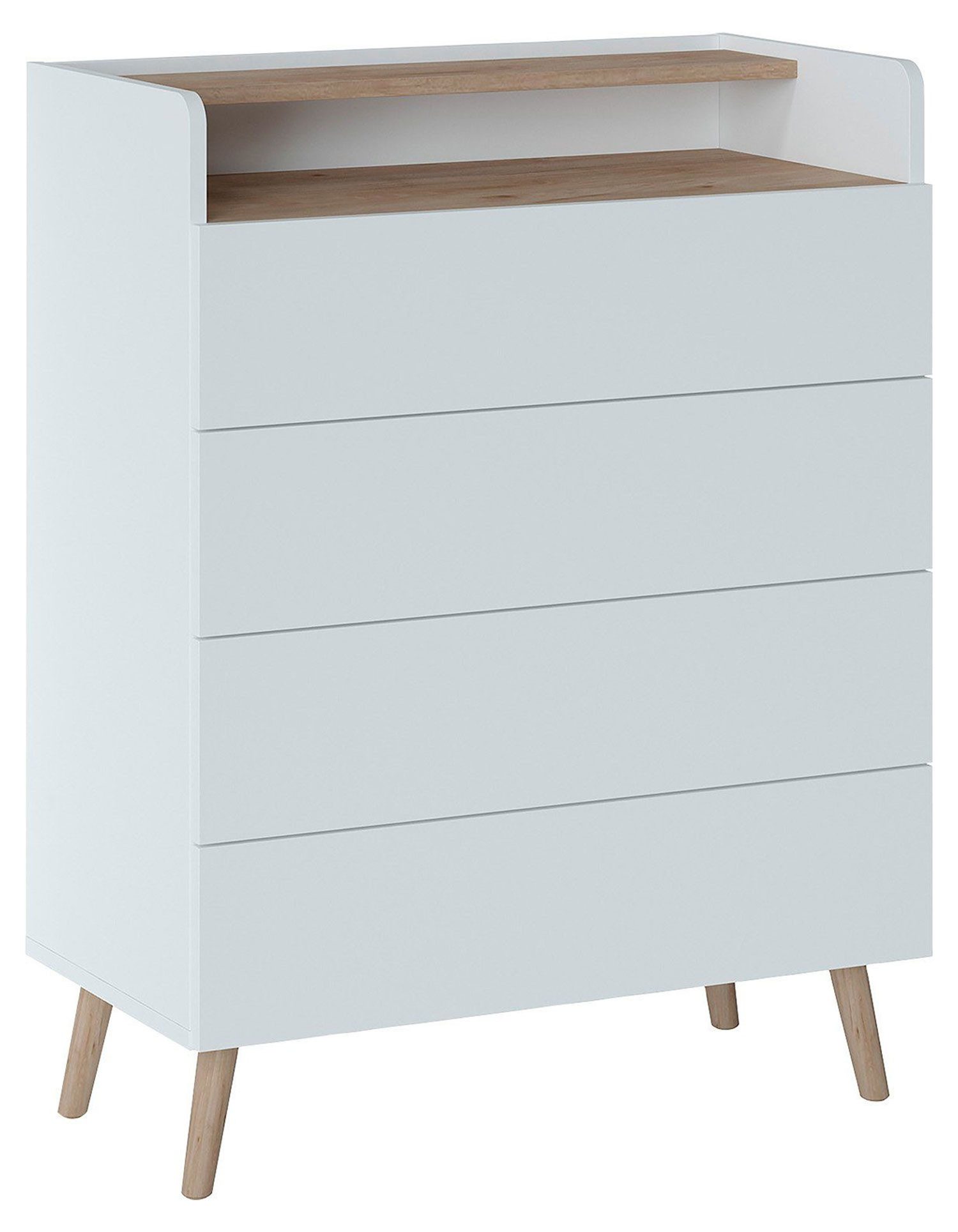 Feldmann-Wohnen Highboard Scandi (Scandi, 1 St., Highboard mit Schubladen), 80x42x104cm weiß Hickory Eiche