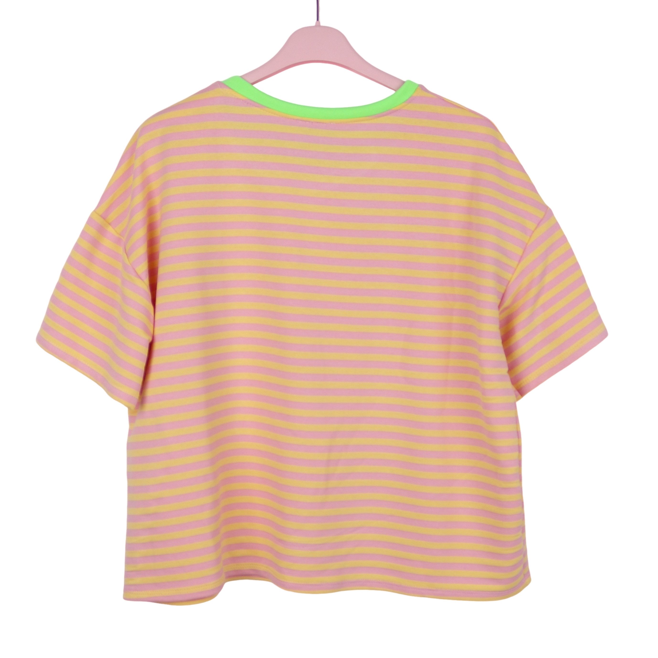 MIRROSI Sweatshirt Damen Kurzarm T Shirt Oversize Neonfarben Streifenmuster Ringelshirt, One Size Passform (ca. Gr. 34–40); Made in Italy