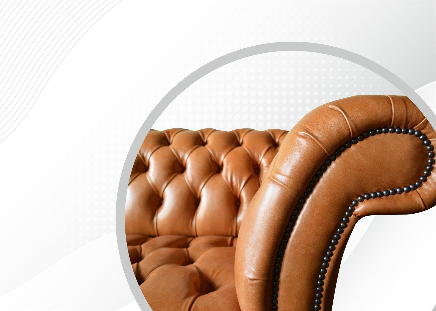 JVmoebel Chesterfield-Sofa Luxuriöses Leder-Sofa im eleganten Design mit goldenen Füßen, Packung, Made in Europa