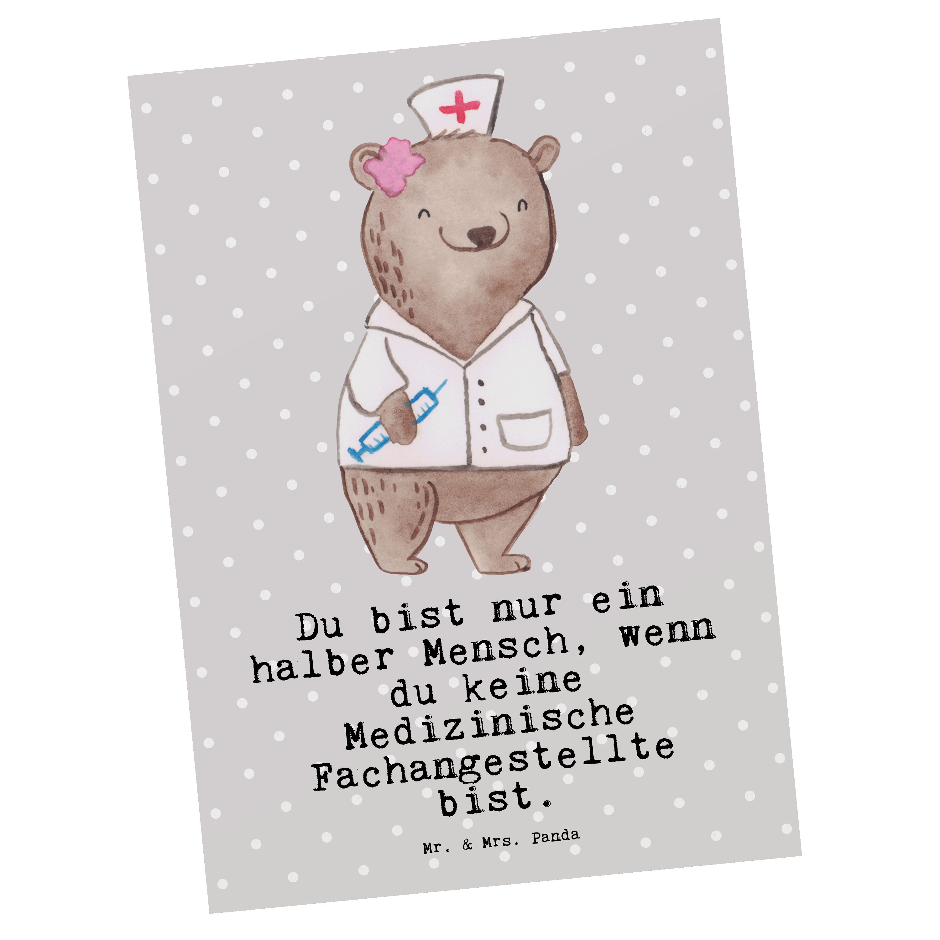 Mr. & Mrs. Panda Postkarte Medizinische Fachangestellte mit Herz - Grau Pastell - Geschenk, Gesc