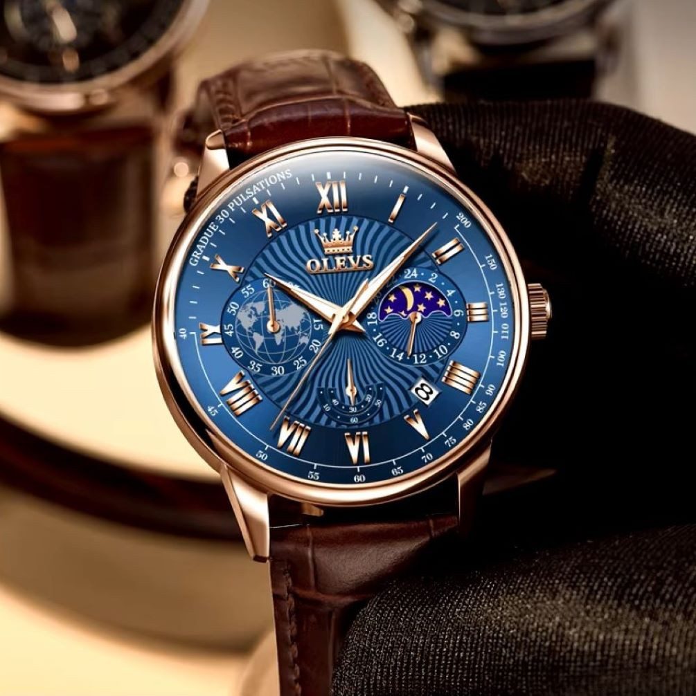 OLEVS Quarzuhr Herren Olevs Chronograph Uhr – Lederarmband, klassisch elega günstig online kaufen