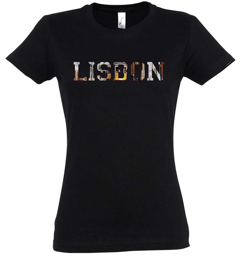 Urban Backwoods Print-Shirt Lisbon Damen T-Shirt Lissabon Skyline Portugal Stadt City Ville (1-tlg) Fußball Urlaub Holiday Vacation