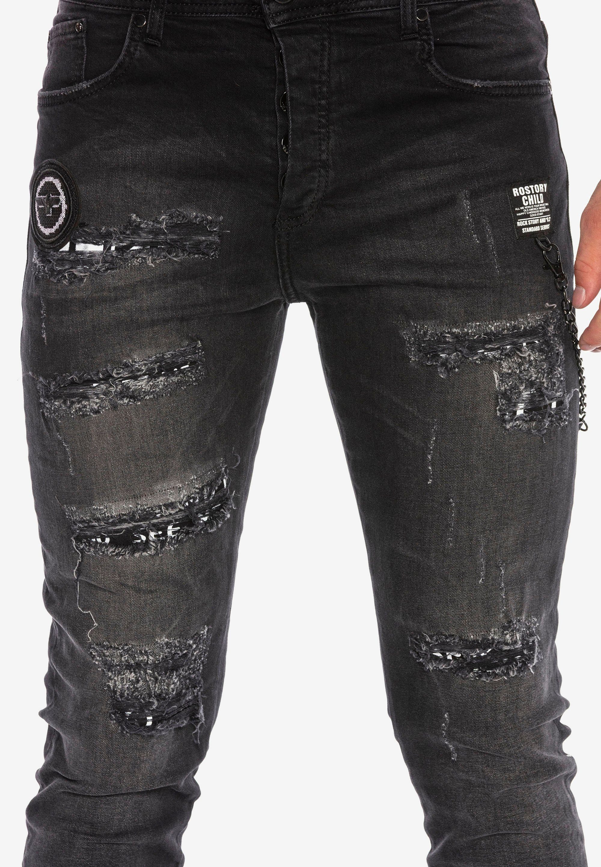 Cipo & Baxx Jeans Used-Look Bequeme schwarz im Print-Elementen mit