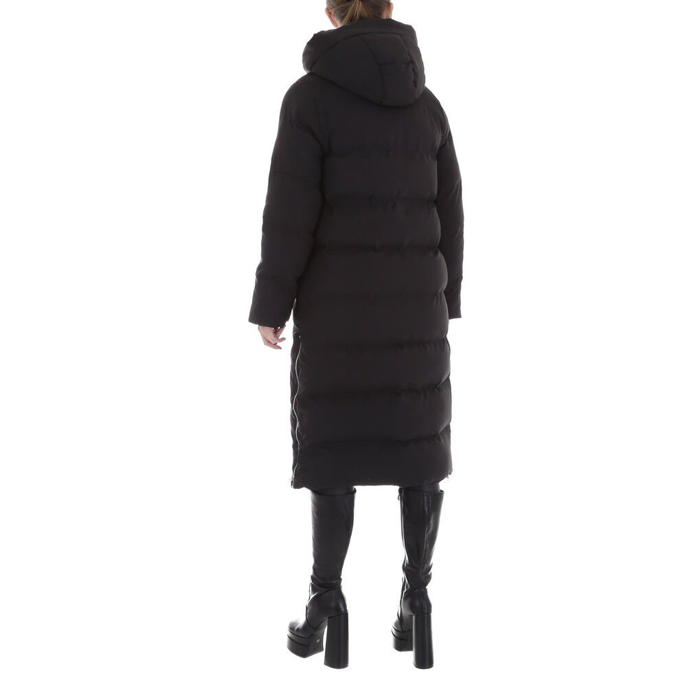 Ital-Design Steppjacke Damen Freizeit Kapuze Gefüttert Winterjacke in Schwarz
