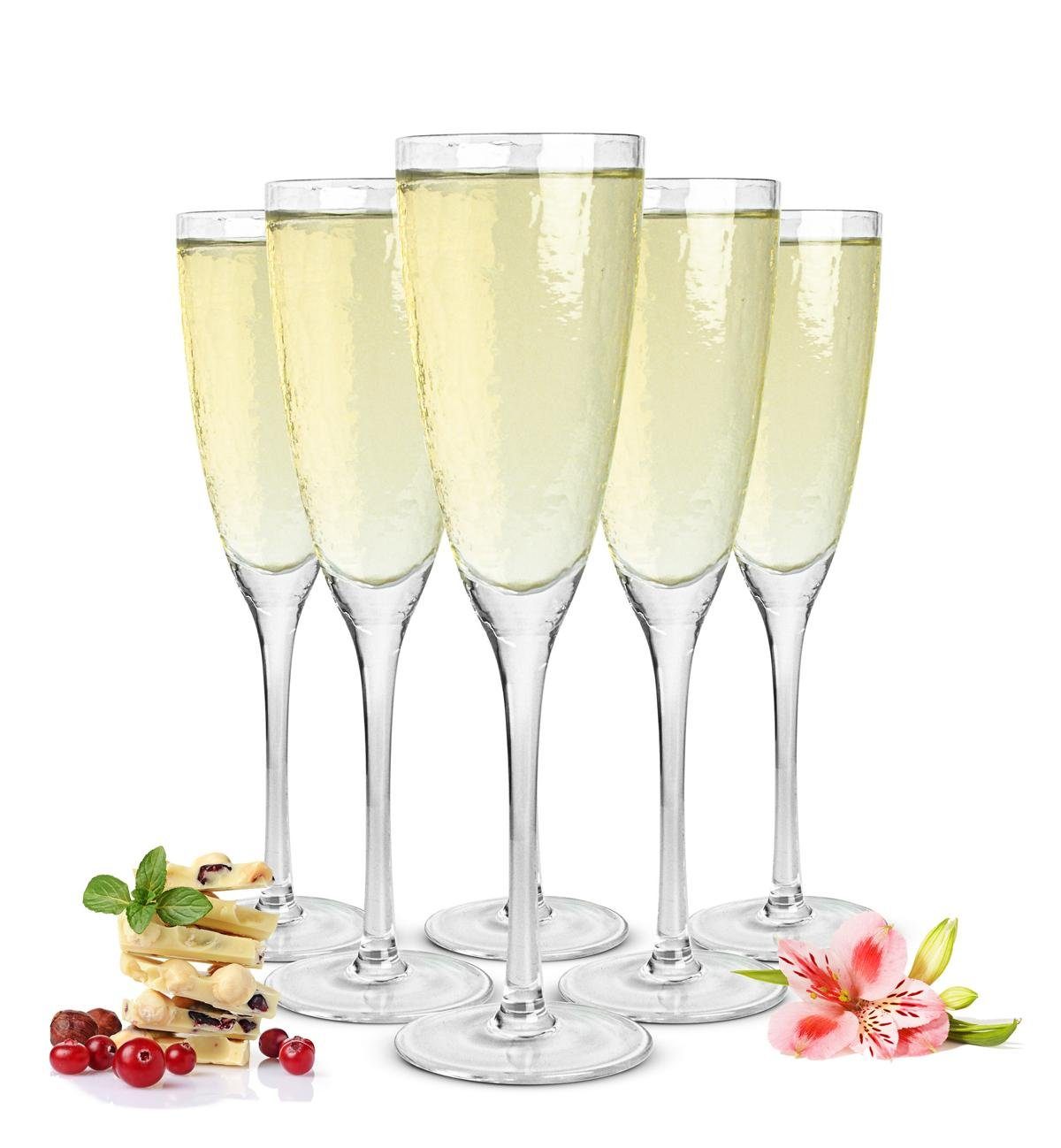 Sendez Sektglas 6 Sektgläser mit Hammerschlag-Effekt Champagnergläser  Sektglas Sektkelche Prosecco, Glas
