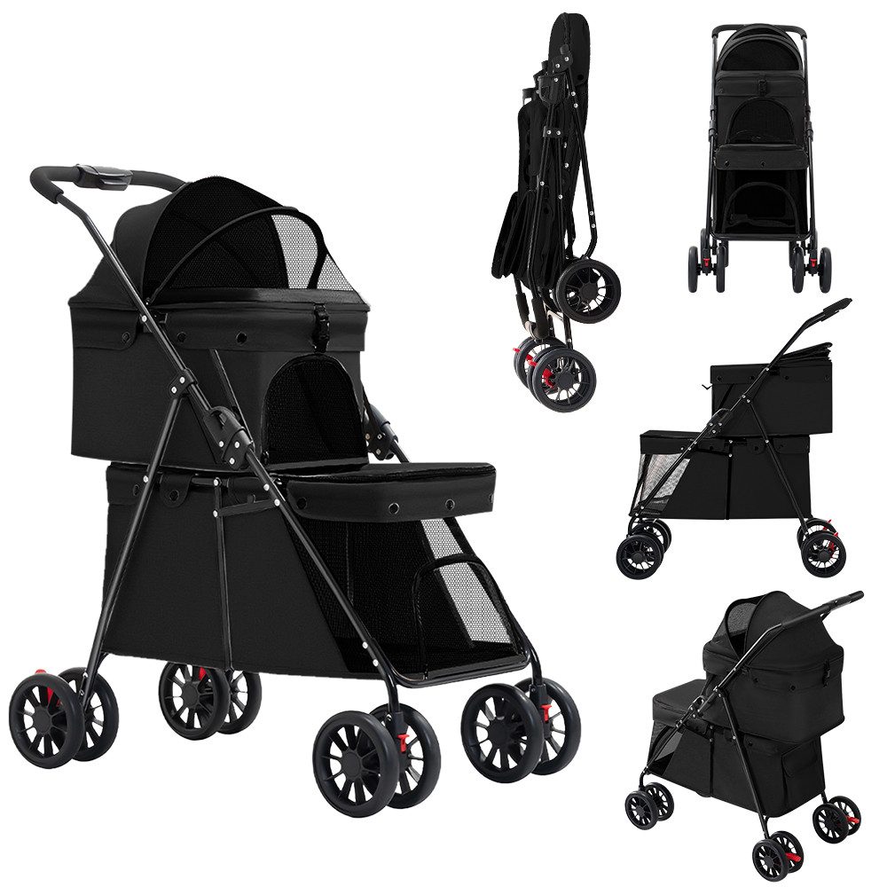 JEOBEST Hundebuggy Kinderwagen für Katzen/Hunde, Leicht Faltbar, Doppelter Hundebuggy, Haustiere Buggy bis 30 kg