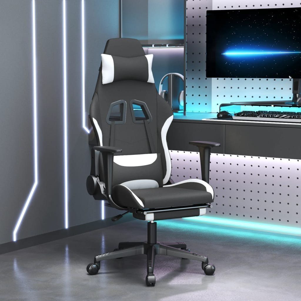 furnicato Gaming-Stuhl mit Massage & Fußstütze Schwarz und Weiß Stoff (1 St)
