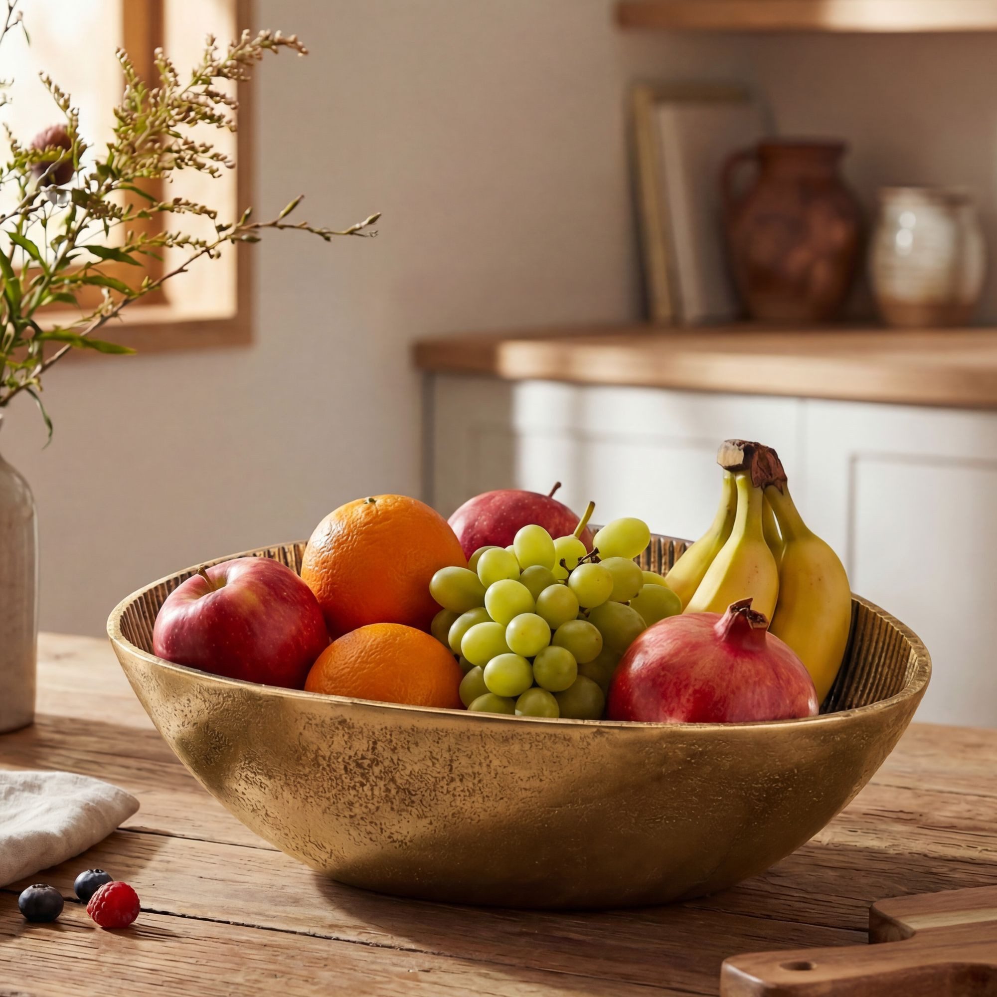 FINEBUY Obstschale FB77803 Früchteschale Aluminium Gold 30cm Tischdeko Obstkorb Metall, Aluminium, (Ovale Schale für die Küche), Stabile Metallschale mit feiner Struktur