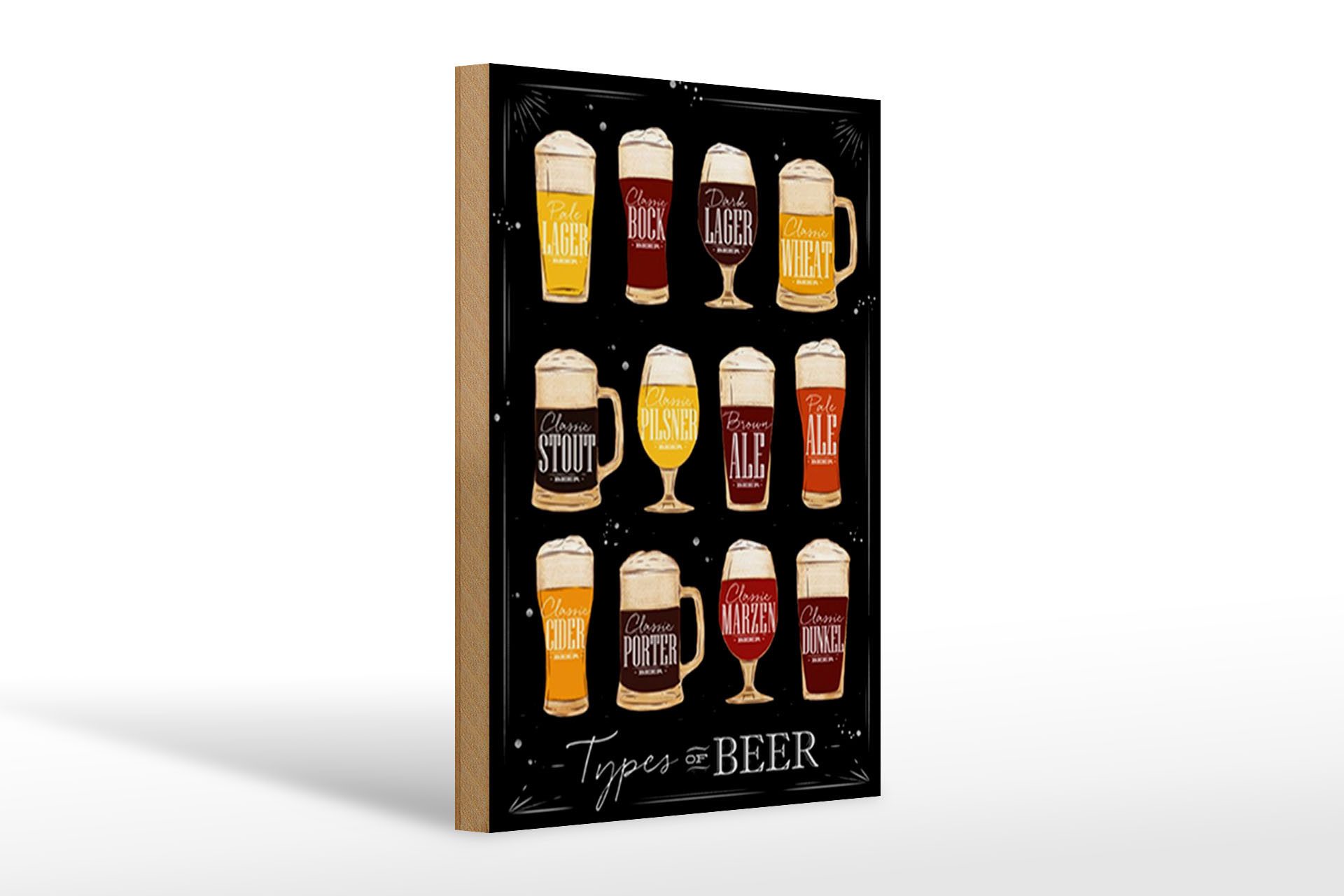 Holzbild Spruch 20x30cm Types of Beer Bier Sorte Alkohol