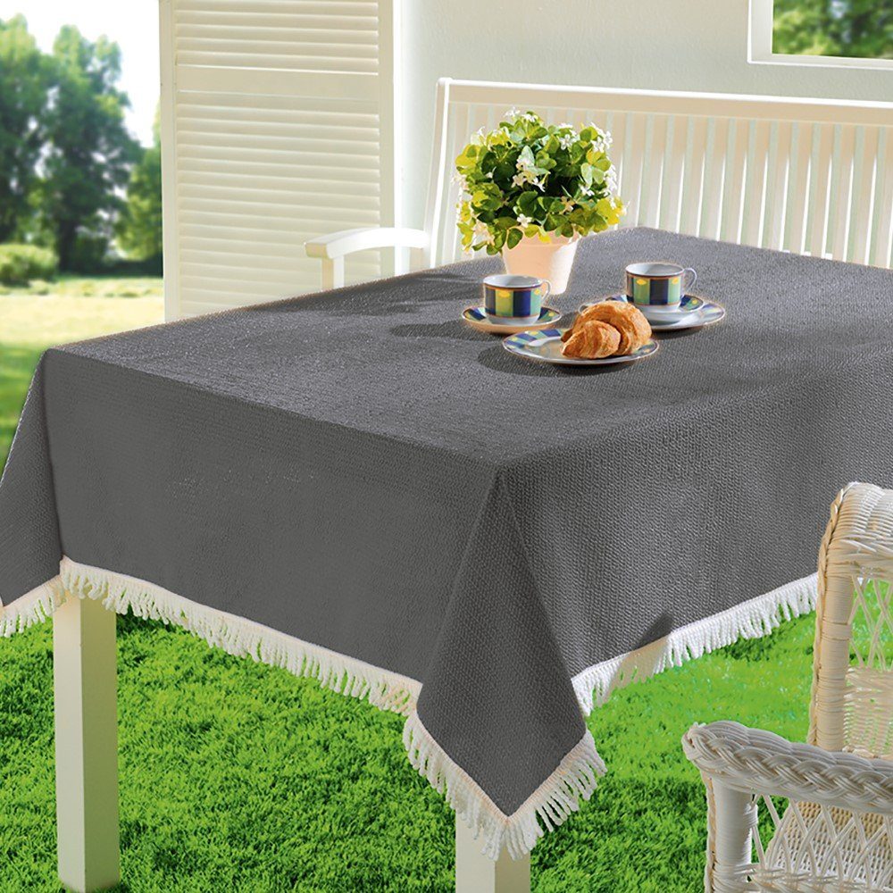 Emhelle Gartentischdecke Garten Balkon Terrasse Tischdecke Camping Picknick wetterfest (Packung 1-tlg, mit Fransen), PVC