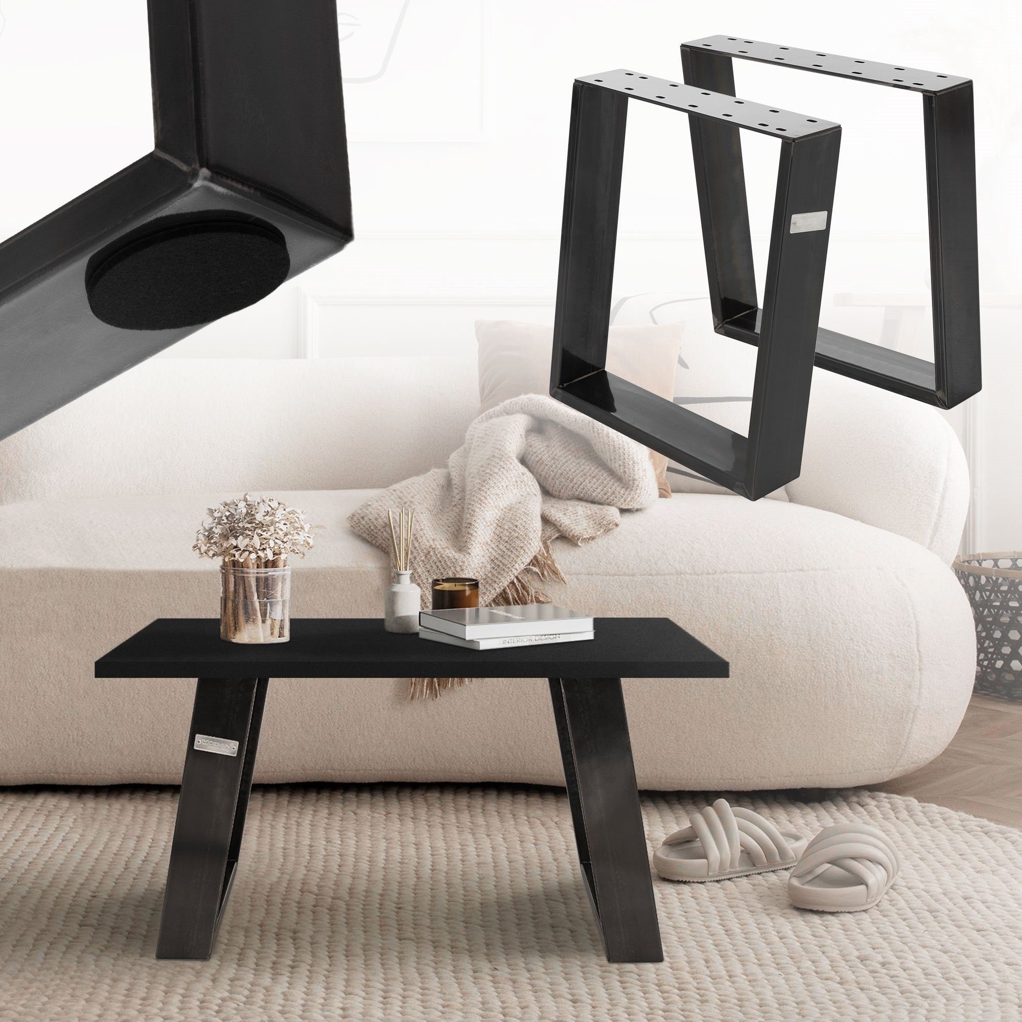 ML-DESIGN Tischbein Tischkufen Möbelkufe, Tischgestell Tischuntergestell Möbelfüße, 2er Set 0GRAD Neigung 40x43cm Industrial