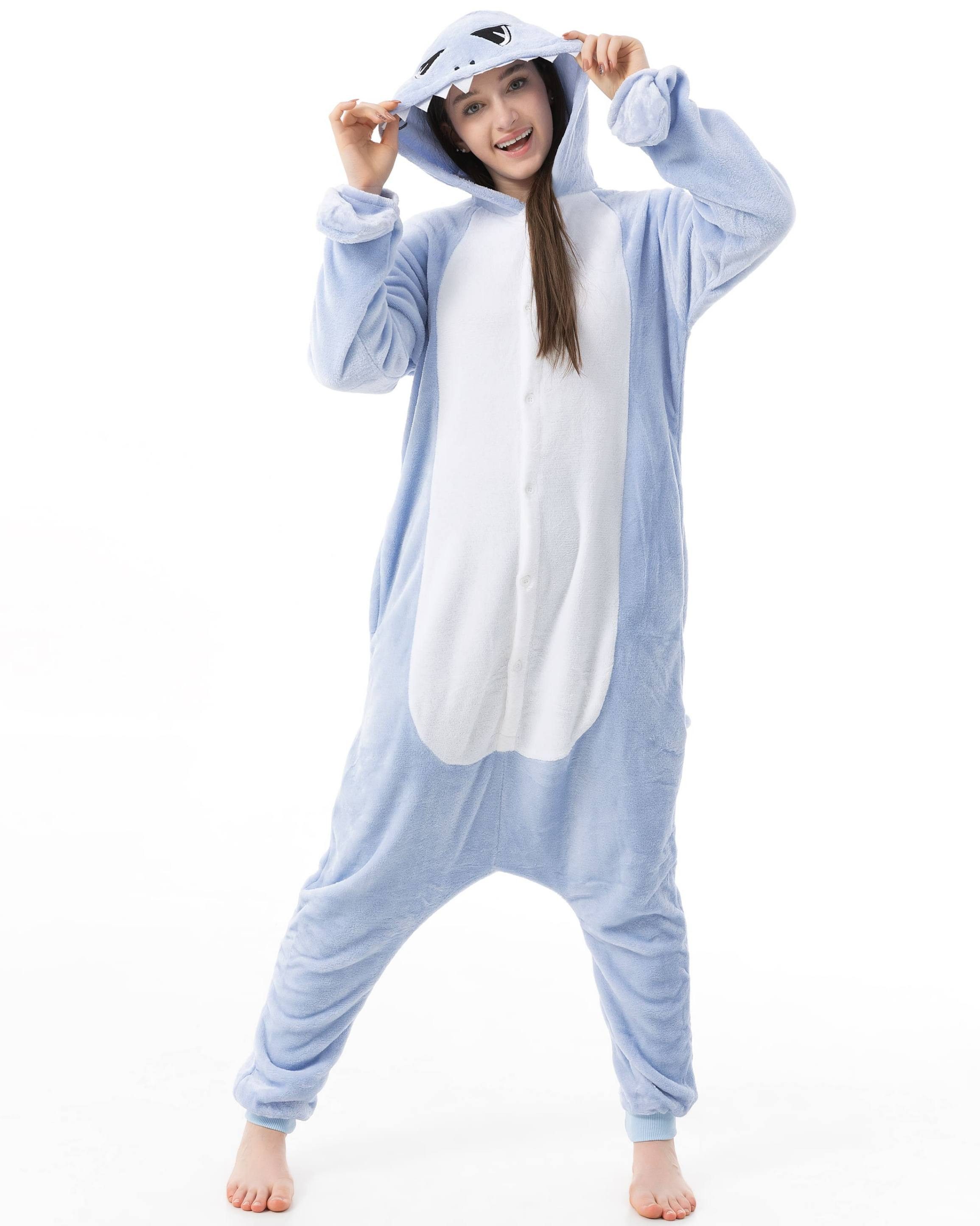 Katara Partyanzug Meerestiere Jumpsuit Kostüm für Erwachsene S-XL, Karneval - Kostüm, Kigurumi - Hai Blau XL (175-185cm)