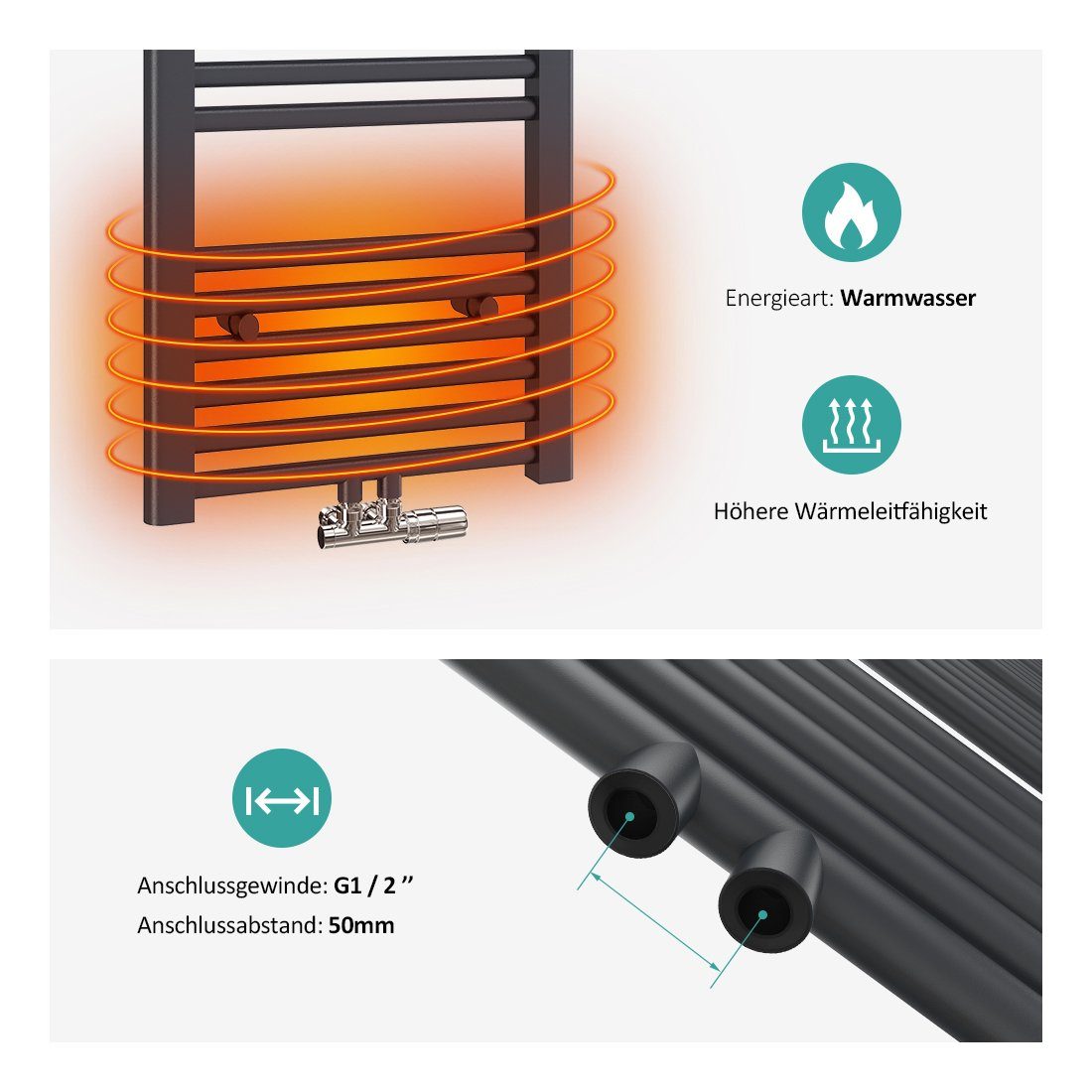 EMKE Badheizkörper 180x60cm Heizkörper Bad Mittelanschluss, Handtuchtrockne günstig online kaufen