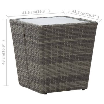 furnicato Gartentisch Beistelltisch Grau 41,5x41,5x43 cm Poly Rattan und Hartglas