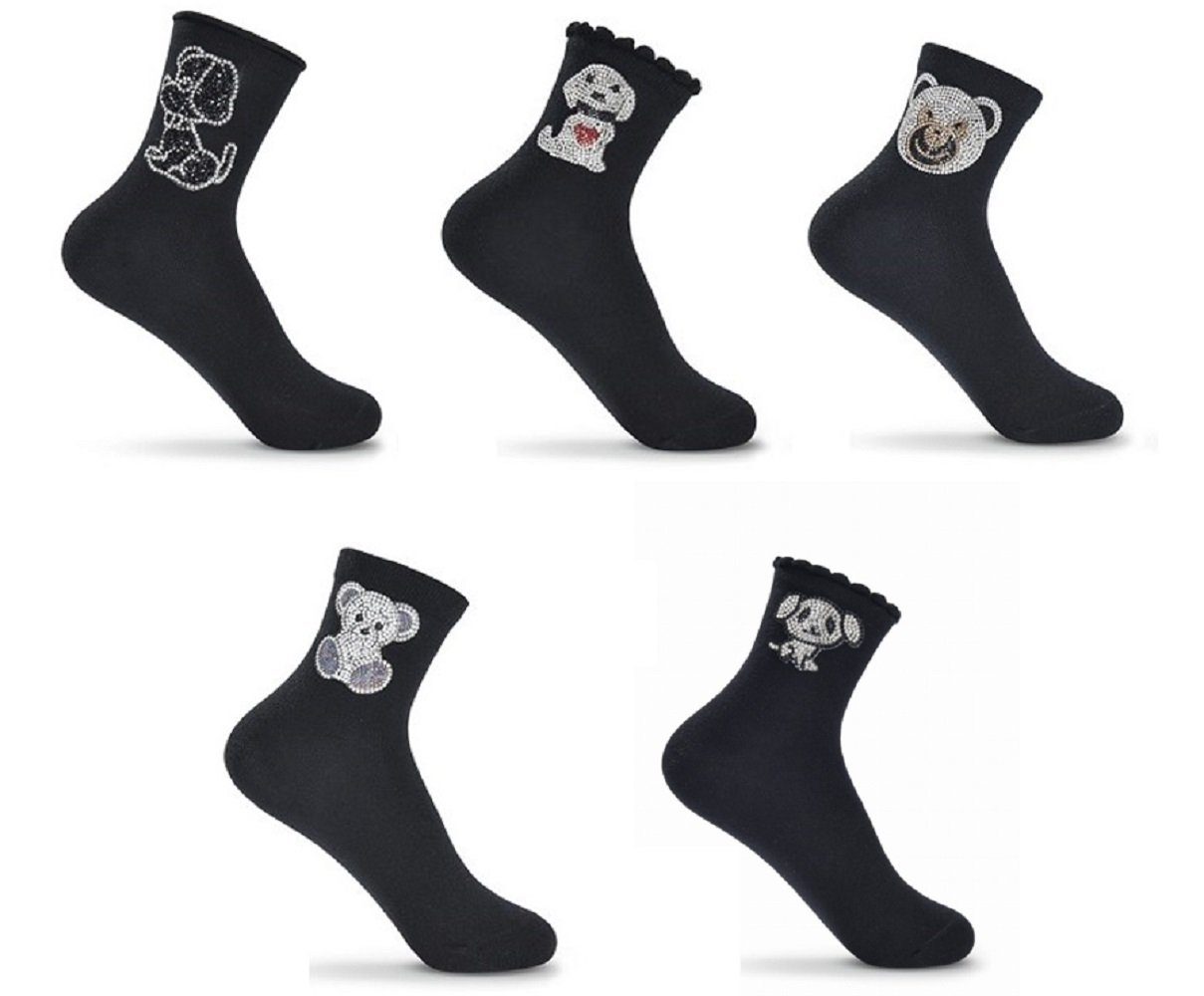 Socken für 30/35 Mädchen Modell Baumwollsocken Paar 1 schwarz Lycille eleganter 3 Glitzer mit