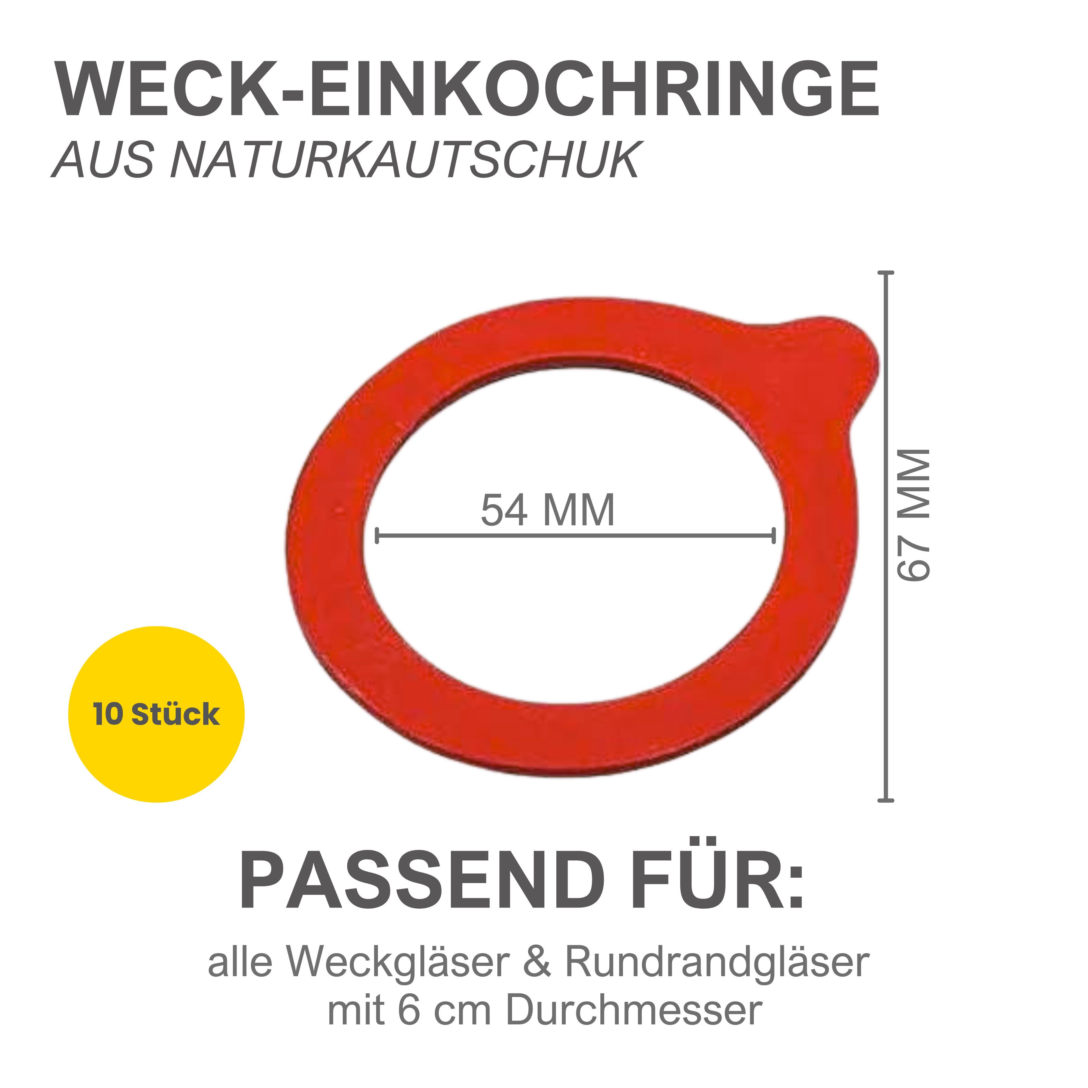mikken Einmachglas Einmach-Set für 10 Weckgläser WECK Gummiringe 54x67 mm & Klammern, (Einmachset, Zubehör zum Einmachen und Einkochen), luftdicht, RR60, für We – Bild 4 von 4