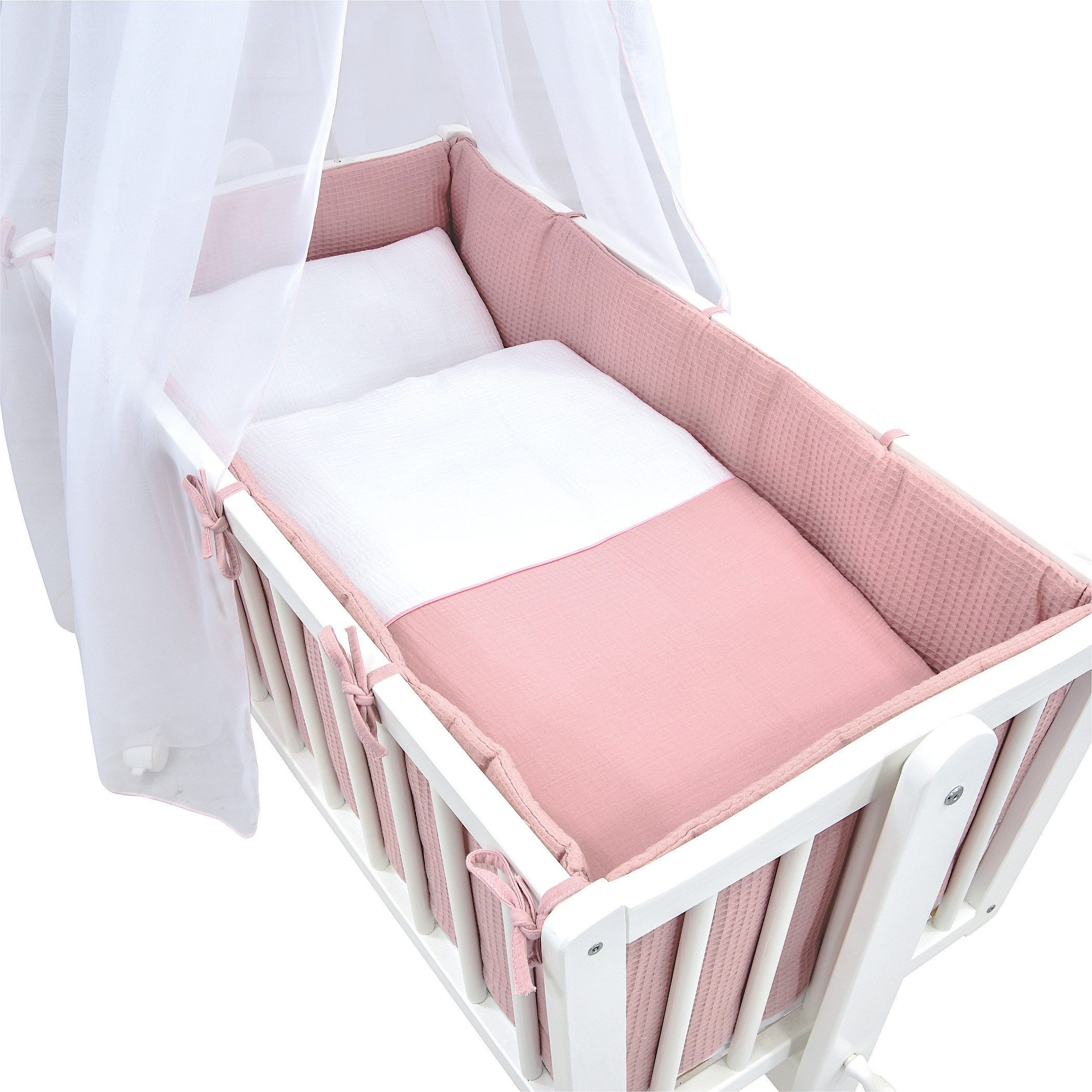 Baby-Delux Babybettwäsche Baby Wiegenset Waffelpique Musselin, Textilien, 6 teilig, Wiegenset 6-tlg. für Babywiege 90x40 (ohne Wiege) verschiedene Designs