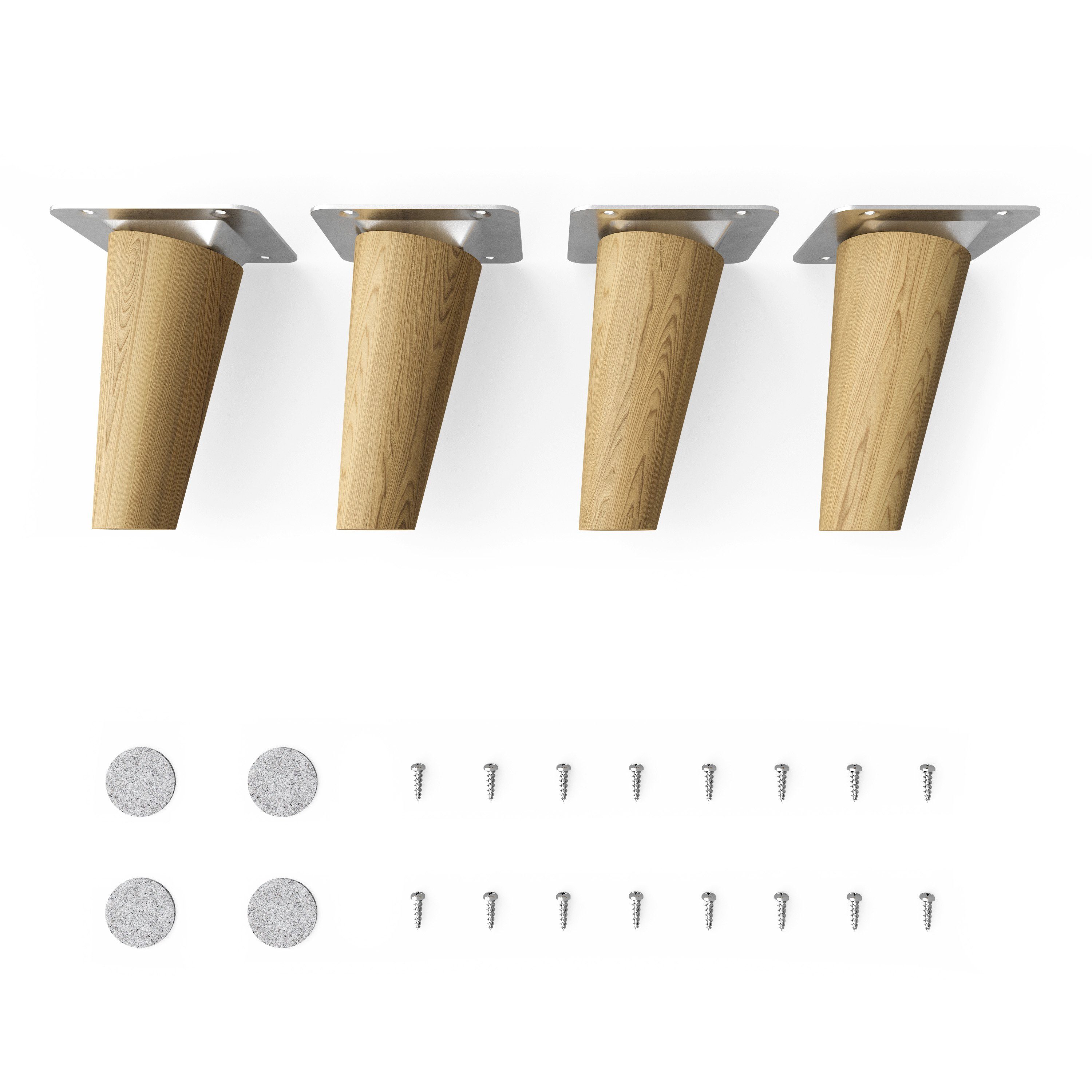 sossai® Möbelfuß Holzfüße Rund schräge Ausführung - Eiche, (4-St), 8cm - 71cm