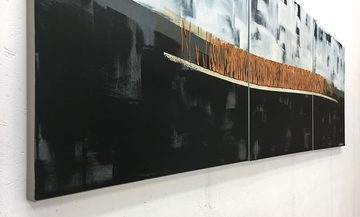 WandbilderXXL XXL-Wandbild Copper Horizon 210 x 70 cm, Abstraktes Gemälde, handgemaltes Unikat