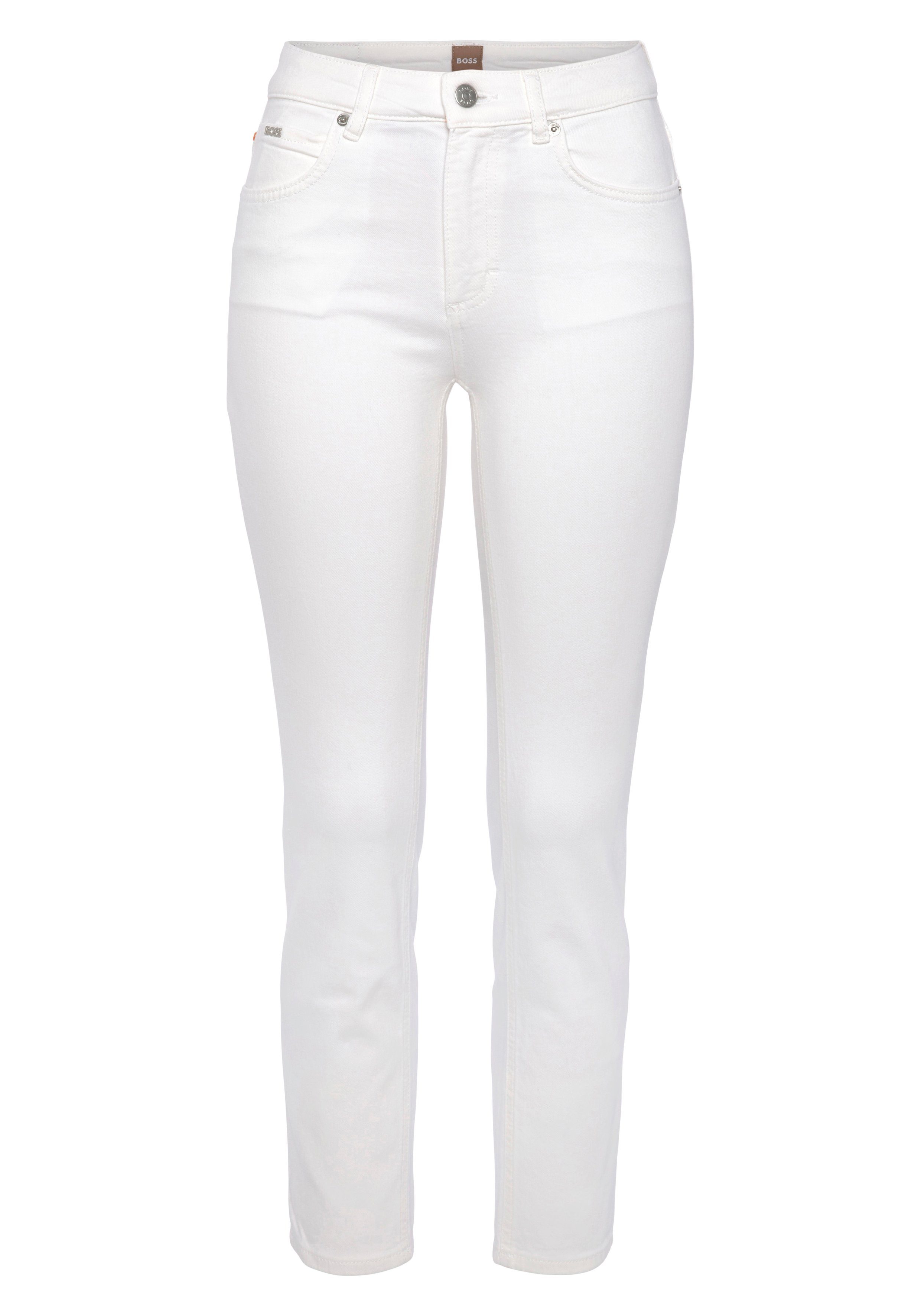 BOSS ORANGE Skinny-fit-Jeans JACKIE MR C BC 1.0 mit Leder-Badge, Aus  elastischer Baumwolle | Stretchjeans