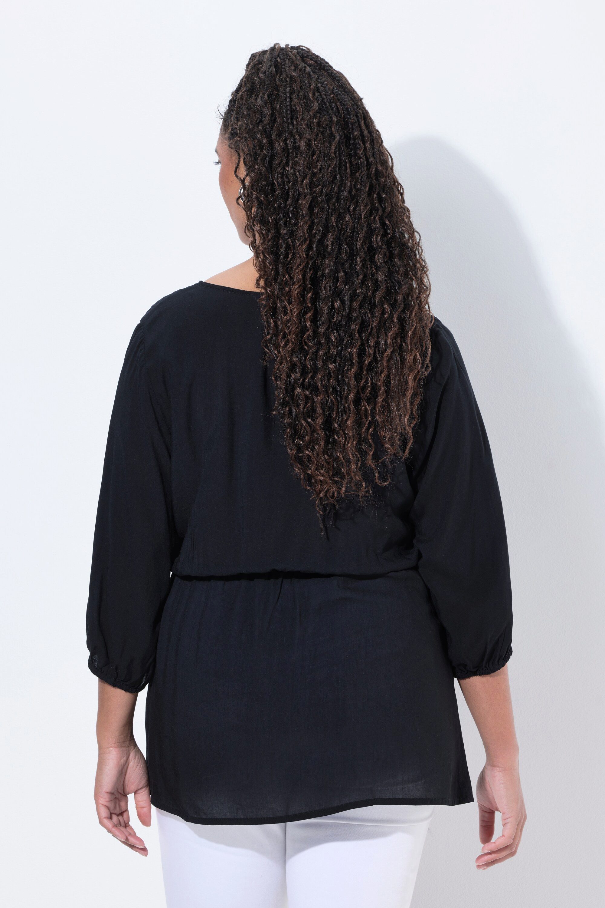 Angel of Style Longbluse Bluse A-Linie Leoparden-Stickerei 3/4-Ärmel