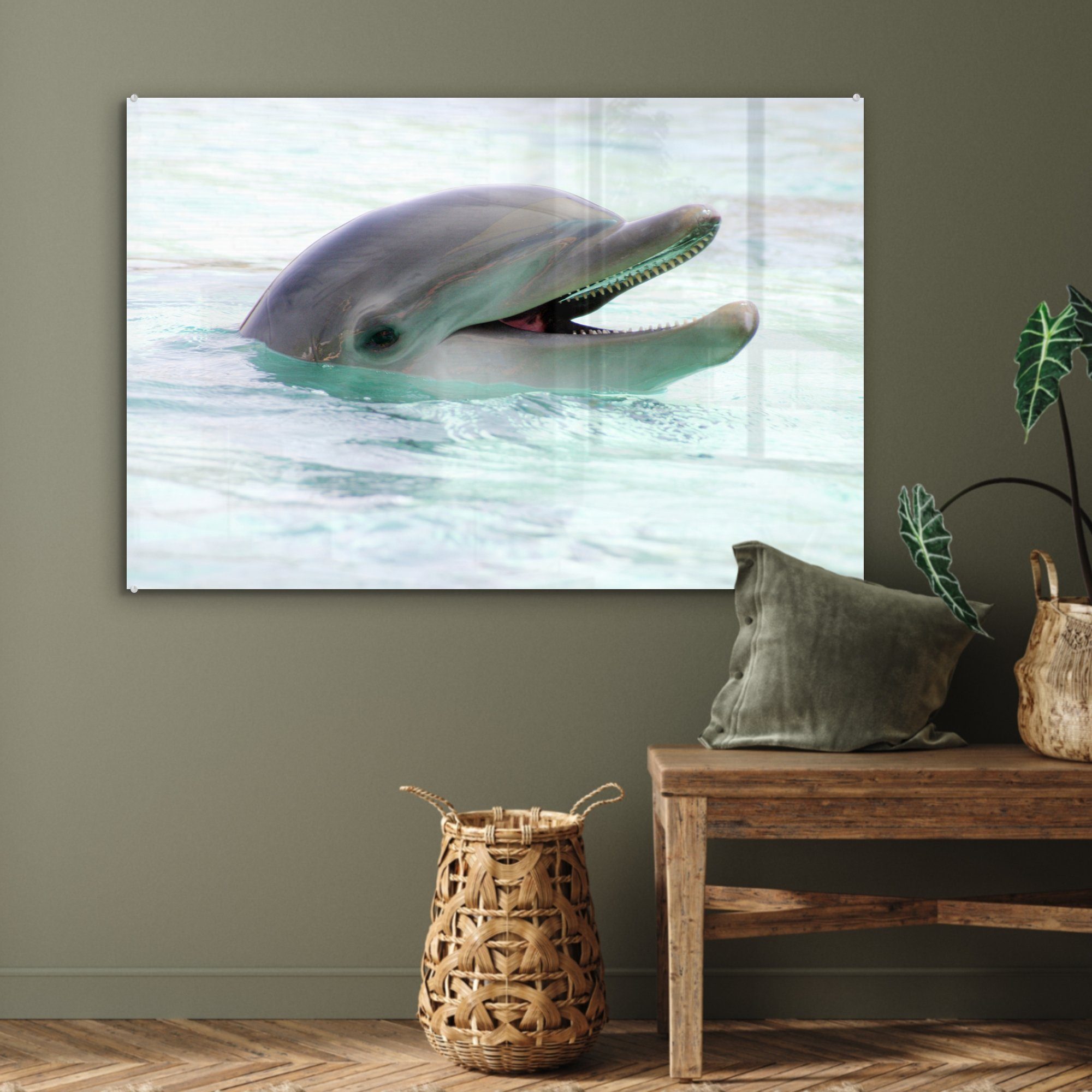 MuchoWow Acrylglasbild Delfin - Schlafzimmer & Meer, Wasser (1 Acrylglasbilder - St), Wohnzimmer