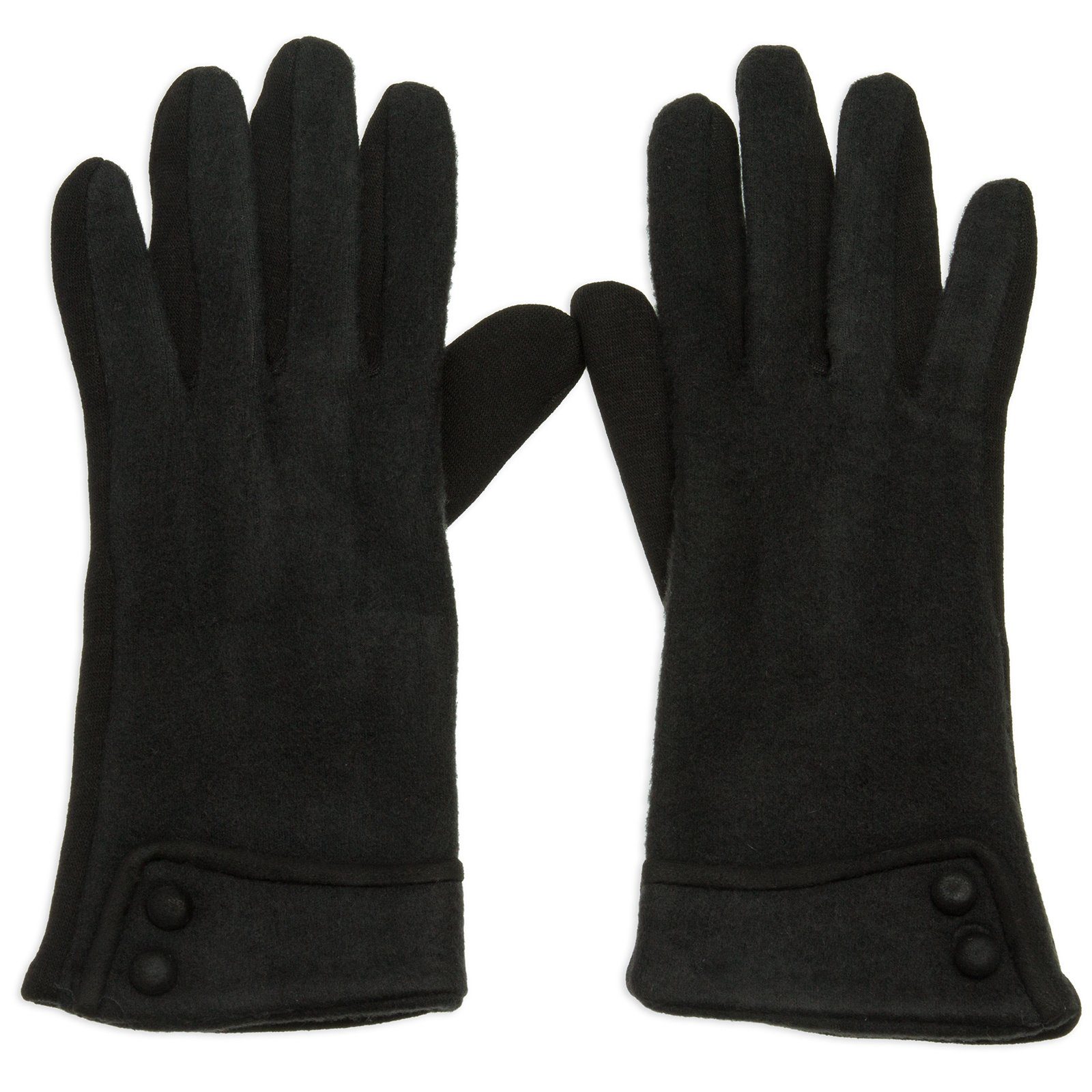 Caspar Strickhandschuhe GLV010 elegante Damen Retro Handschuhe mit Zierknöpfen schwarz