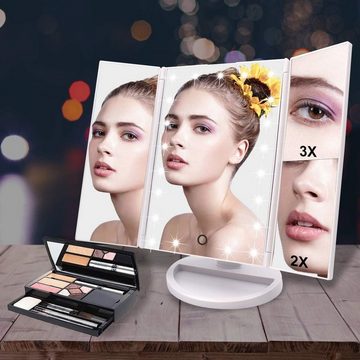 Luna24 simply great ideas... Kosmetikspiegel Beleuchteter Schminkspiegel, Spiegel mit 1X/ 2X/ 3X Vergrößerung, mit 22 LED's und Ablagefach