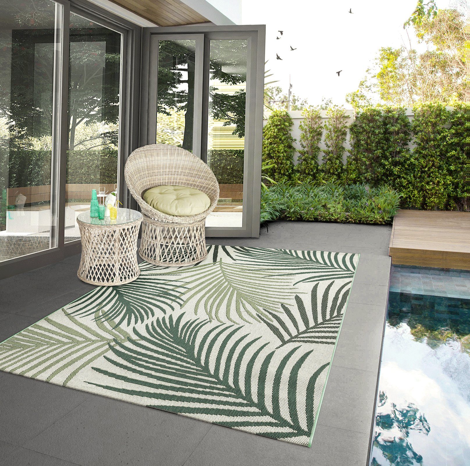 Teppich Machka In- & Outdoor Rechteck Palme, cm, Modernes Witterungsbeständig, 60 x Terrasse, the Teppich carpet, Design, 110 und Superflach, Flachgewebe, UV