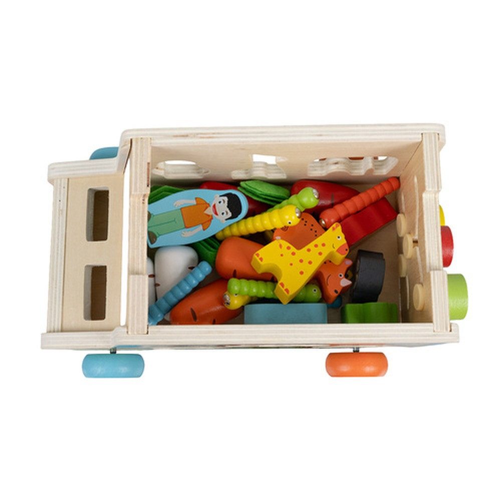 KRUZZEL Lernspielzeug Holzauto Kinderspielzeugauto (Spar-Set, Sortierspiel), fördert Motorik, Farberkennung und logisches Denken