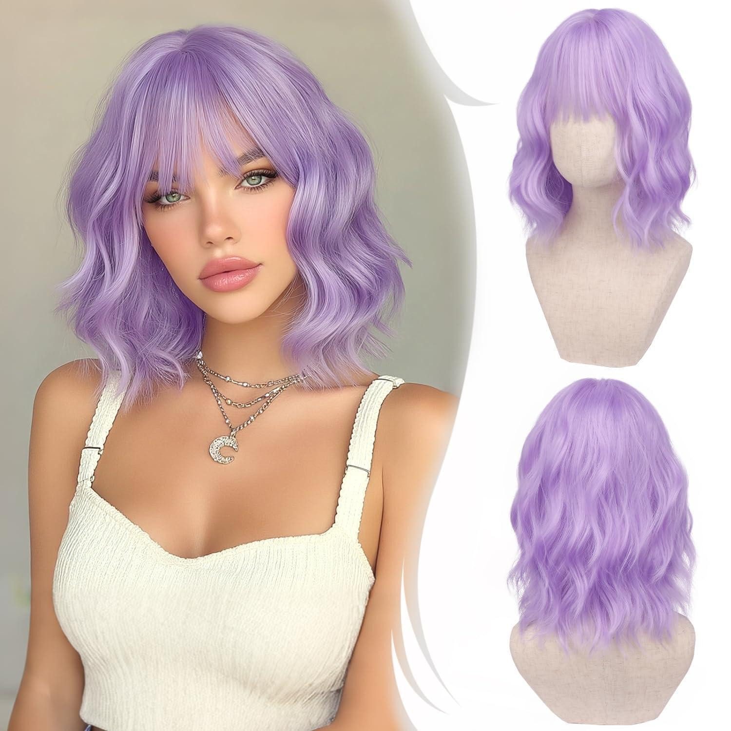 LuxusKollektion Kunsthaarperücke Perücke Bob Pony Damen Synthetik Locken Cosplay 35 cm Hell Lila