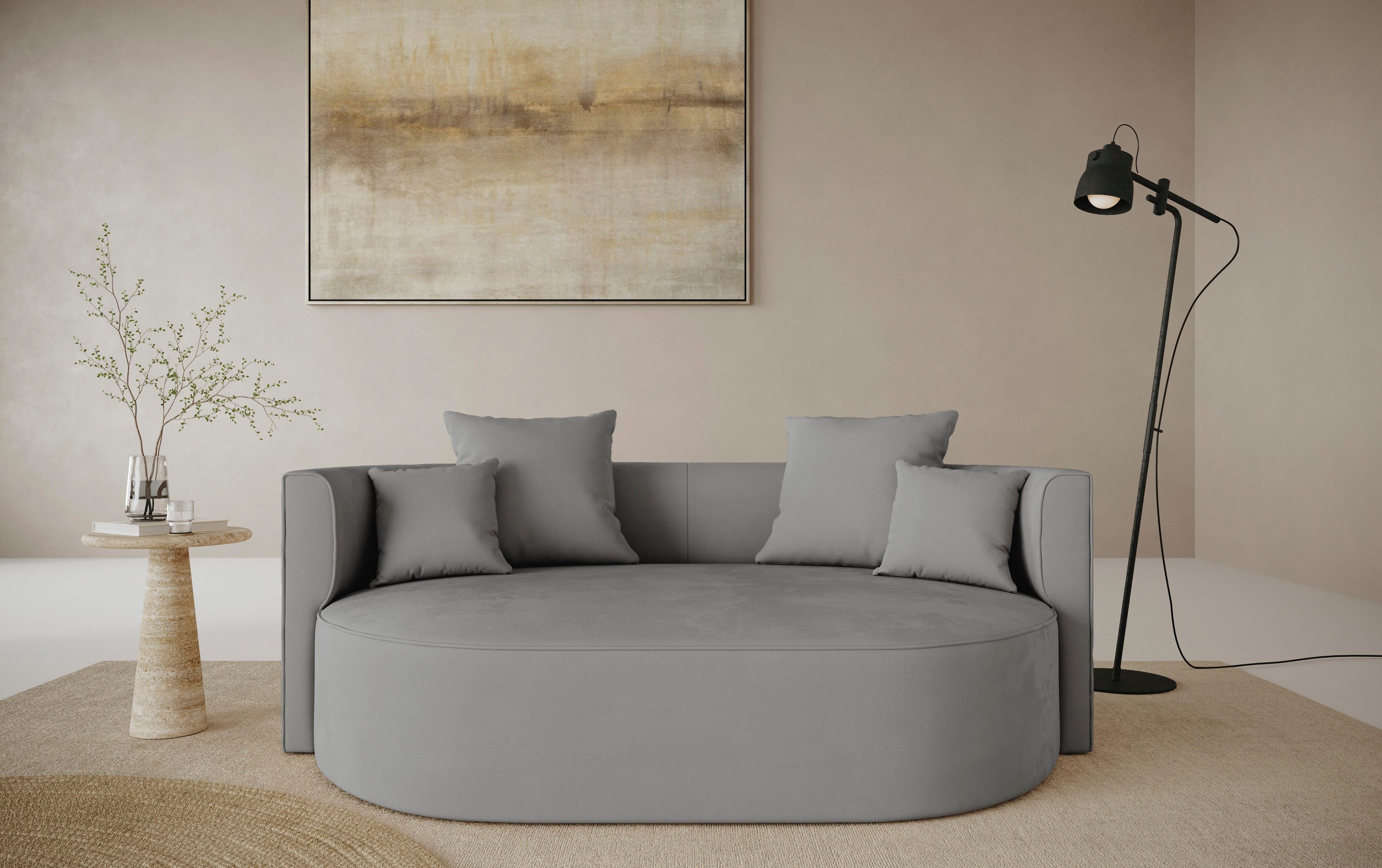 LeGer Home by Lena Gercke 2,5-Sitzer ISALIE, rundes Loungesofa, mit Kissen, perfekt gepolstert, moderne Stoffe, mit 4 Zierkissen, extra große Sitzfläche