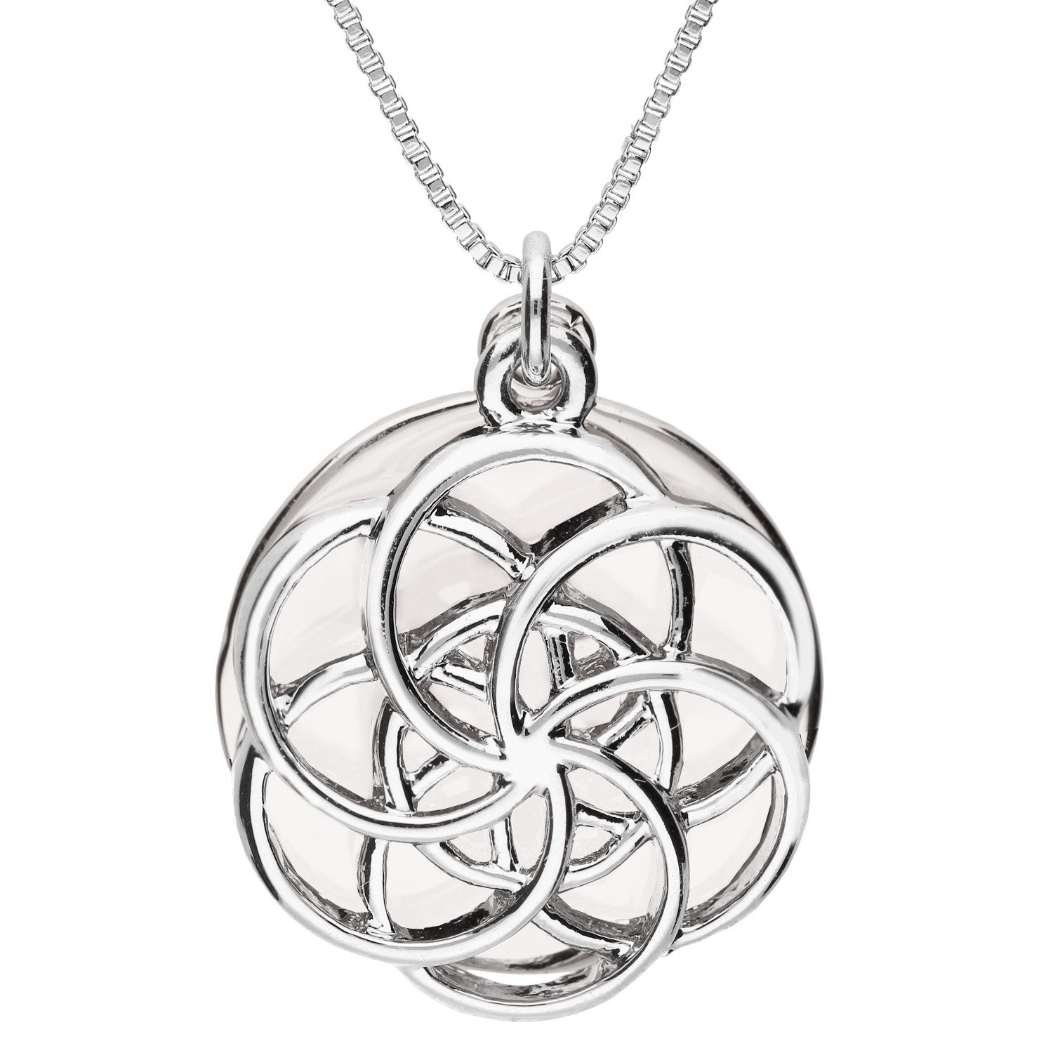 LÖB Kette mit Anhänger 750er Weißgold vergoldet Kette Platte Blume des Lebens Anhänger Silber (Geschenke für Frauen Beste Freundin Mutter Mama Damen zum Geburtstag Weihnachten Weihnachtsgeschenke), Lebensblume Mandala Halskette Vintage Boho Schütz Schützenkette