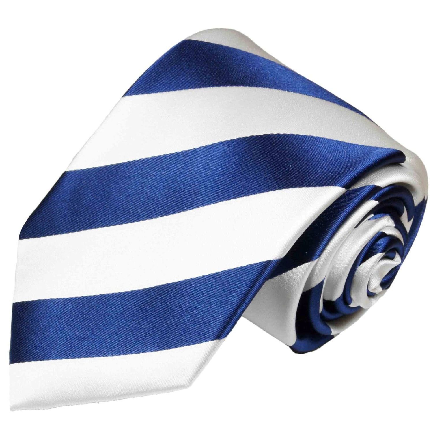 Paul Malone Tuch Krawatte Seide gestreift 2-St., Schmal Streifen modern 405 mit Seidenkrawatte Herren 100% mit Einstecktuch) (6cm), (Set, blau weiß Krawatte