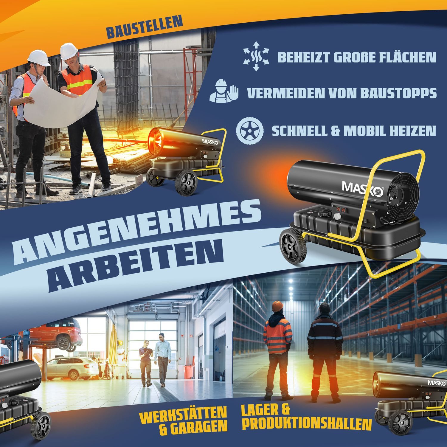 MASKO heater, 30000 W, 30kW diesel heater, construction dryer, construction heater, hot air generator