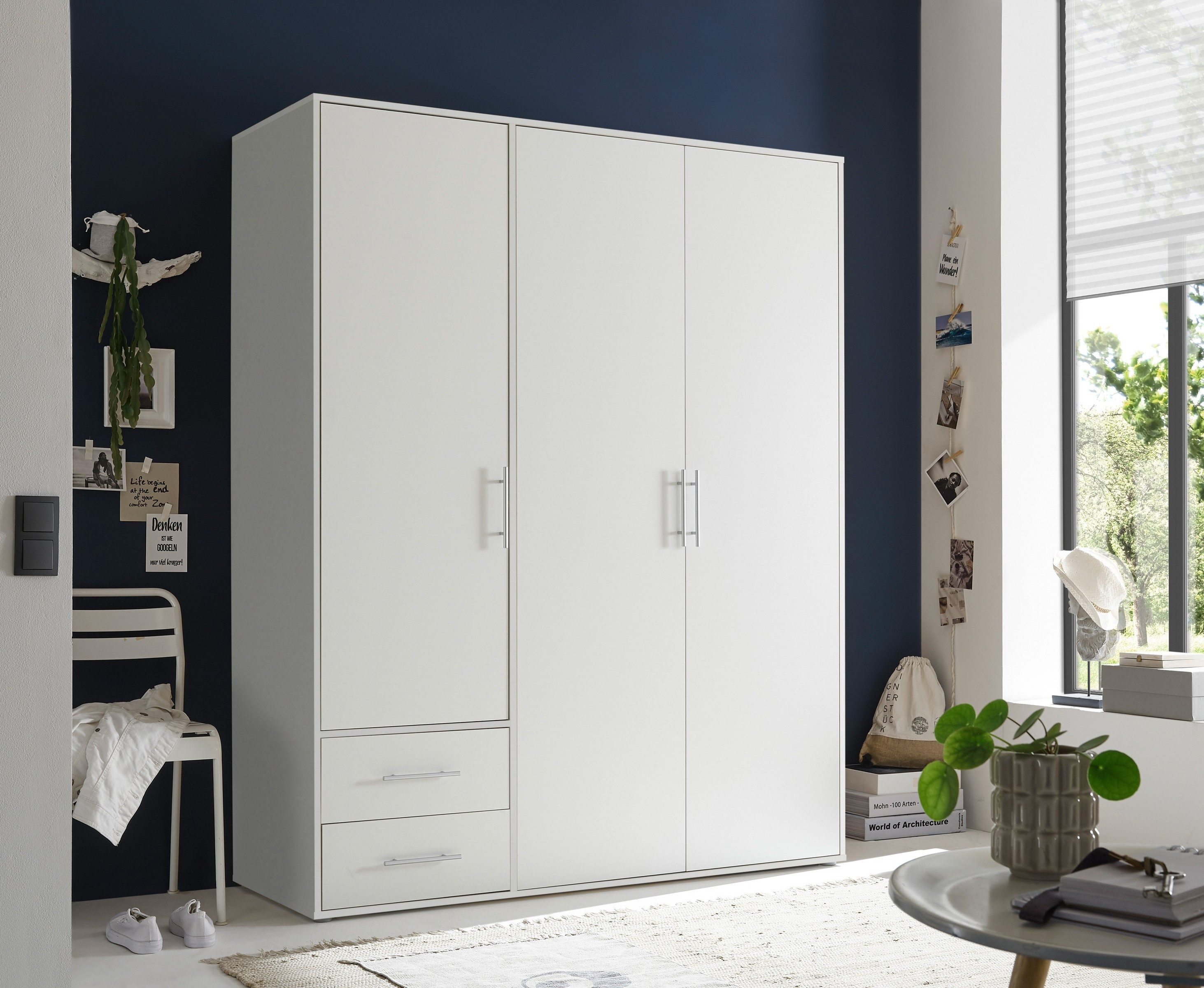 Pol-Power Kleiderschrank in Weiß mit 2 Schubladen und 3 Türen (BxHxT: 155x195x60 cm)