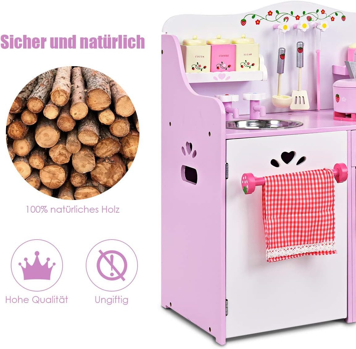 KOMFOTTEU Spielküche Kinderküche, mit Wasserhahn, Spielzeug-Küchenzeile günstig online kaufen