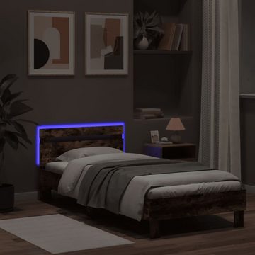 vidaXL Bett Bettgestell mit Kopfteil und LED-Leuchten Räuchereiche 75x190cm