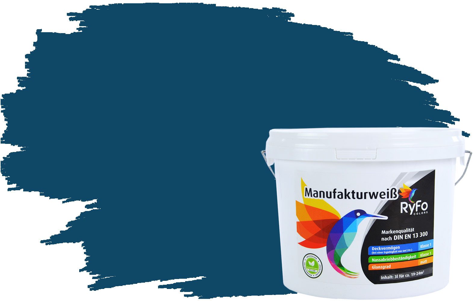 RyFo Colors Wand- und Deckenfarbe Manufakturweiß Blautöne,1 L ca. 8 m², Deckkraft-/Nassabriebklasse 1, matt, atmungsaktiv, für Innenräume