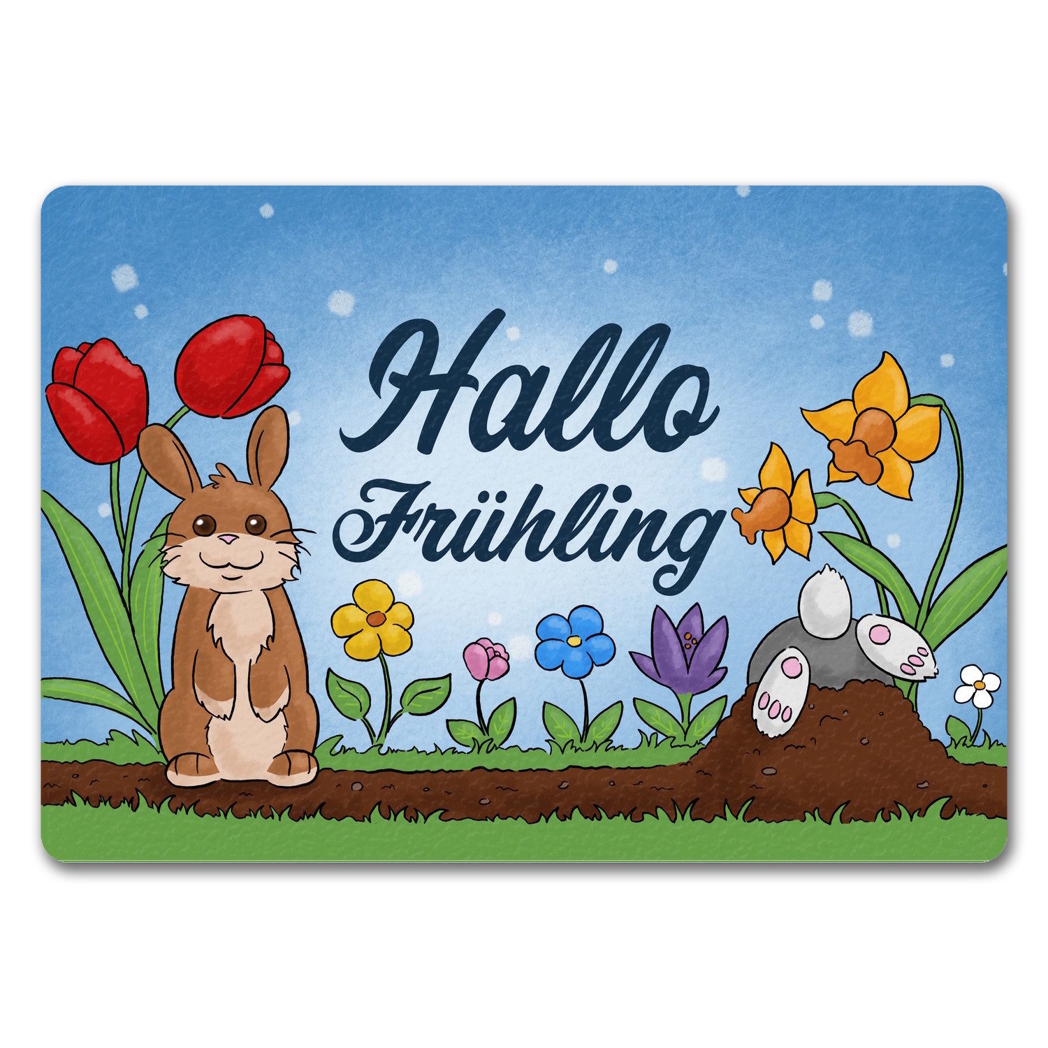 speecheese Fußmatte Hallo Frühling Fußmatte in 35x50 cm ohne Rand mit süßen Hasen für