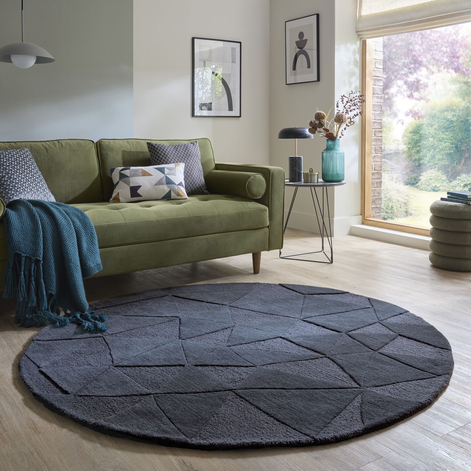 FLAIR RUGS Teppich SHARD, rund, Höhe: 10 mm, Hoch-Tief Effekt, Handgearbeitet, 100 % Wollflor