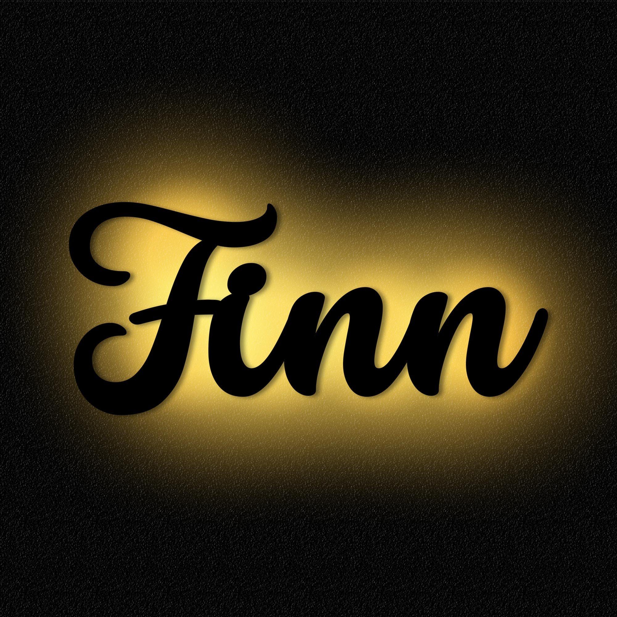 Namofactur LED Dekolicht Name Finn Deko Licht Kinder & Erwachsene Wandlampe I MDF Holz, LED fest integriert, Warmweiß